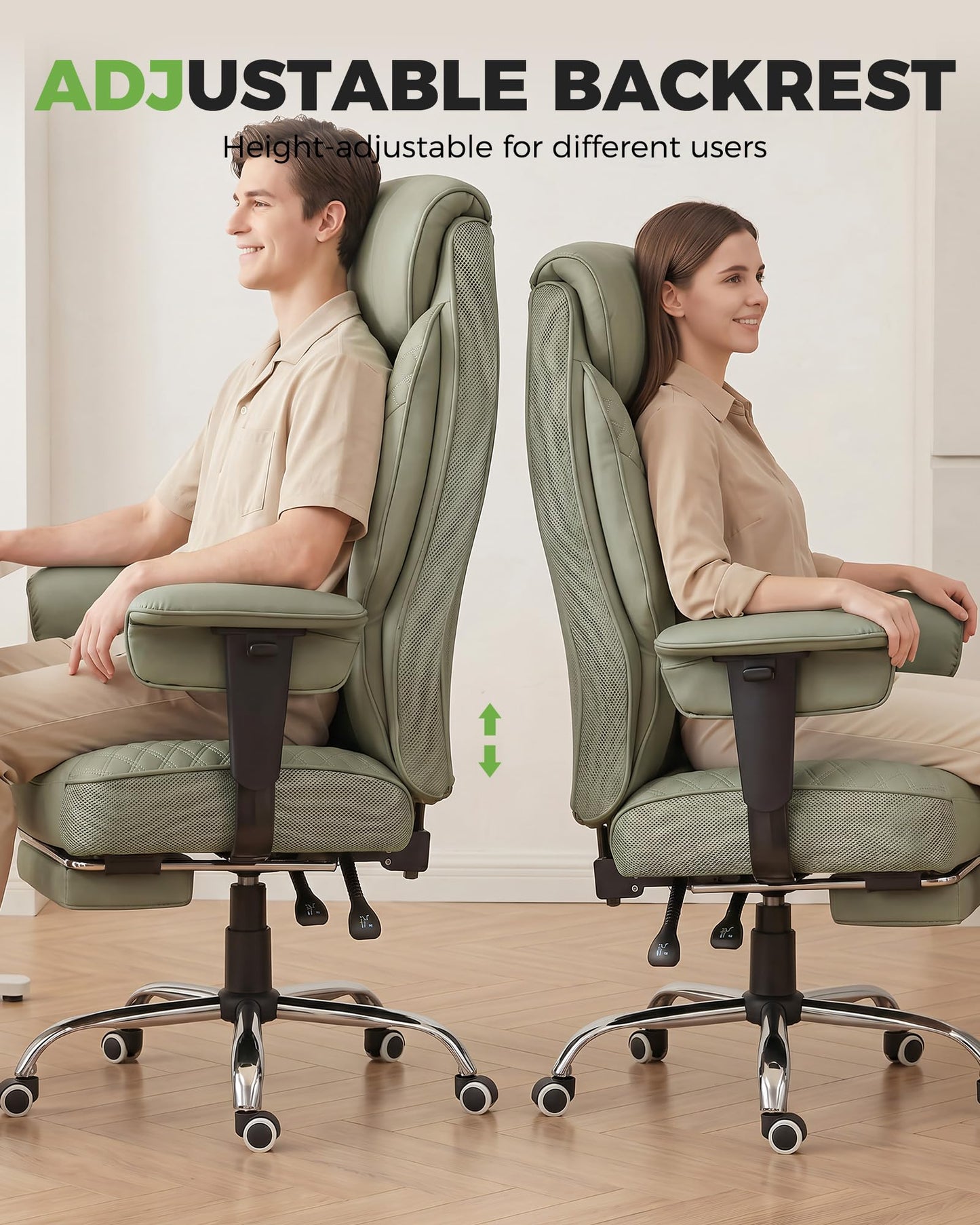GTPLAYER Big and Tall Office Chair, High Back Computer Gaming Chair with Ergonomic Lumbar Support &Pocket Spring Cushion for Lower Back Pain Relief, Leather Executive Chair with Foot Rest, Green