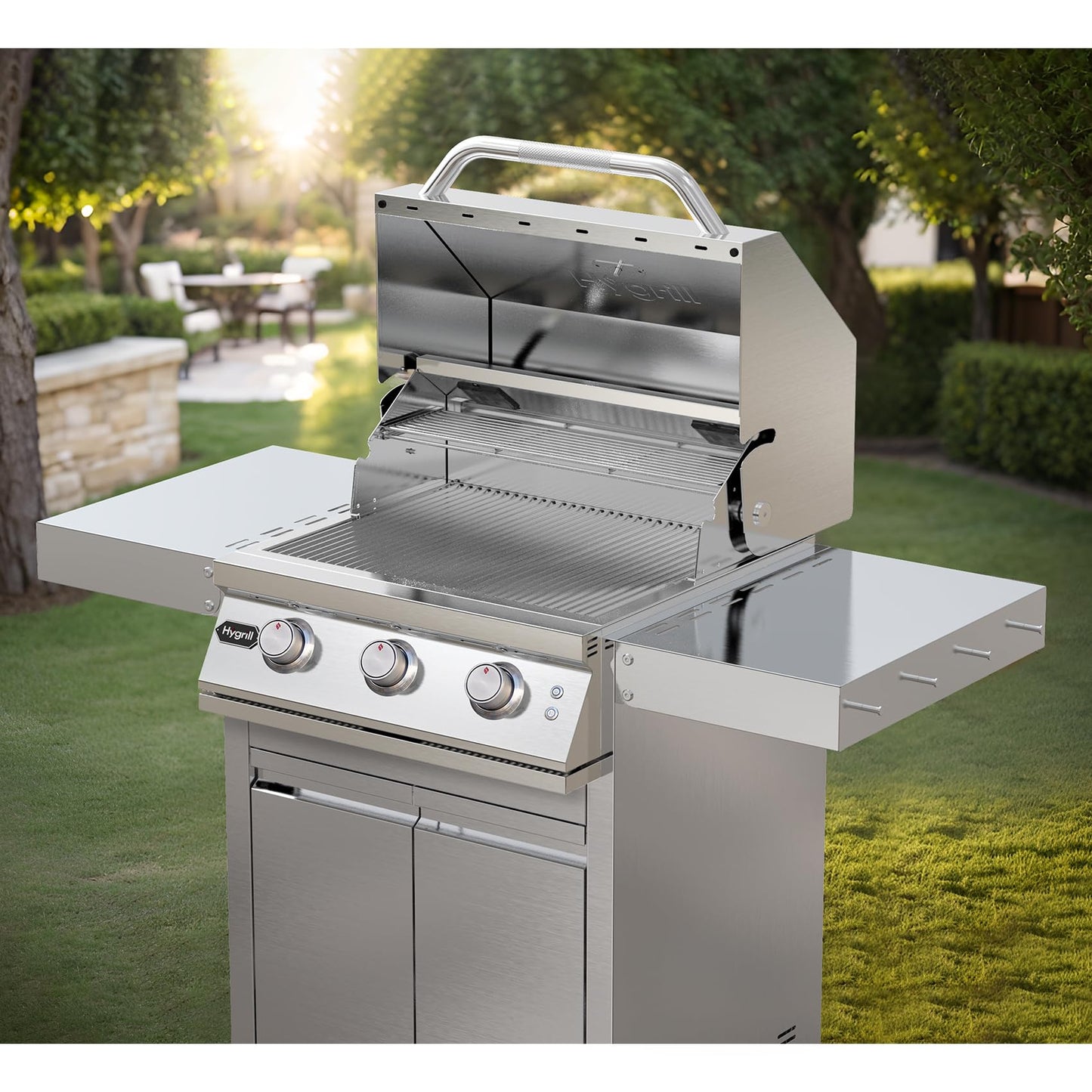 Stainless Steel Grill Cart for Hygrill 3-Burner Built-In Gas Grill, Outdoor Kitchen Island with Foldable Side Shelves and Storage Cabinet