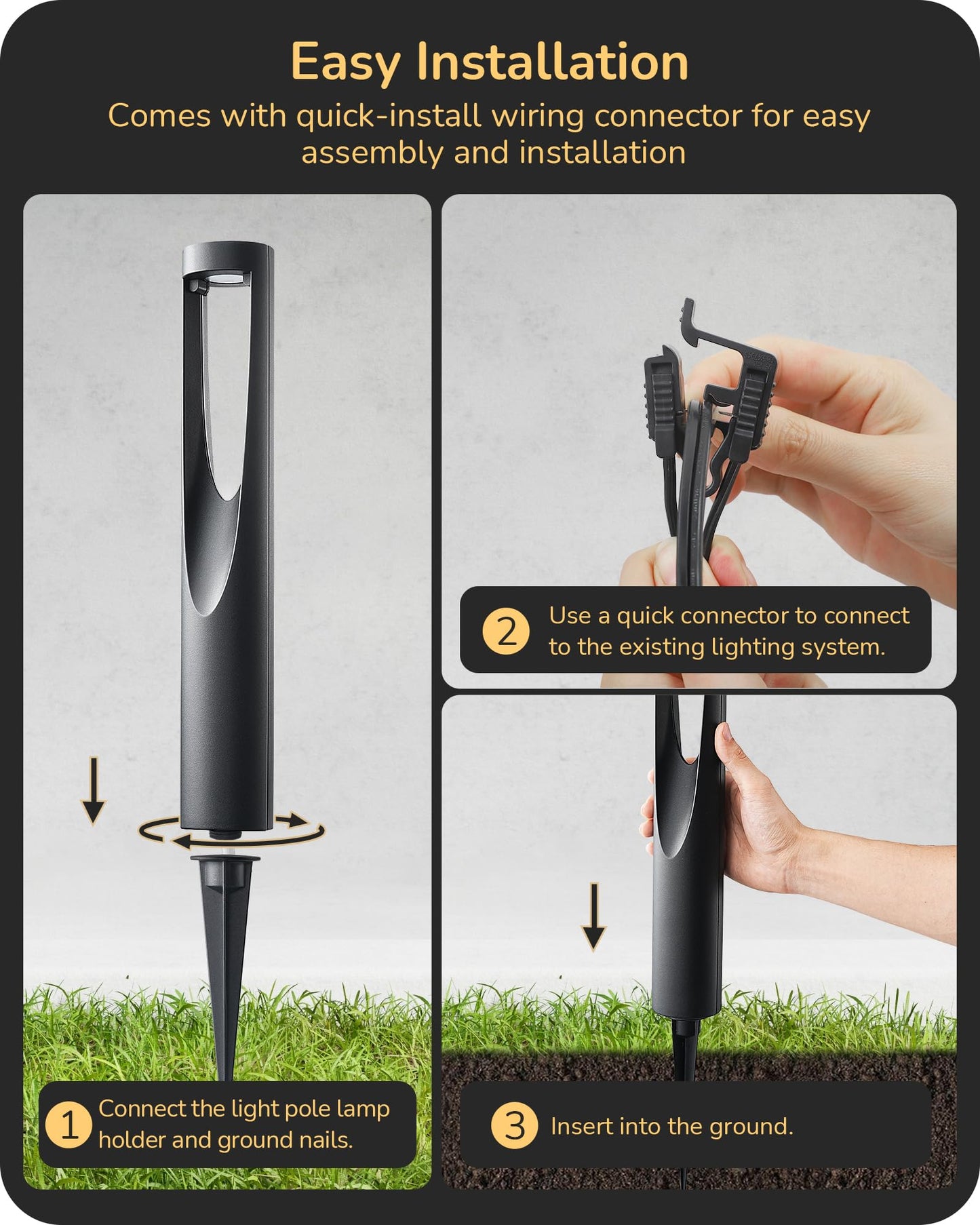 EDISHINE Low Voltage Landscape Lights, 12V 2W 150LM, 3000K LED, Waterproof, 12 Pack, Black, Model HGSL36C
