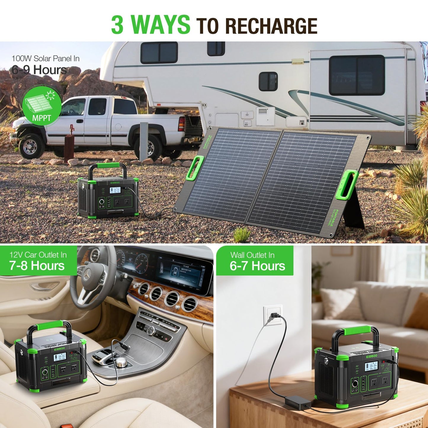 Portable Power Station 500W, 519.48Wh Solar Generator with 2x AC Outlets, 60W USB-C PD Fast Charging, 10-Port with Wireless Charger, Pure Sine Wave, Camping RV Travel Emergency Home Backup