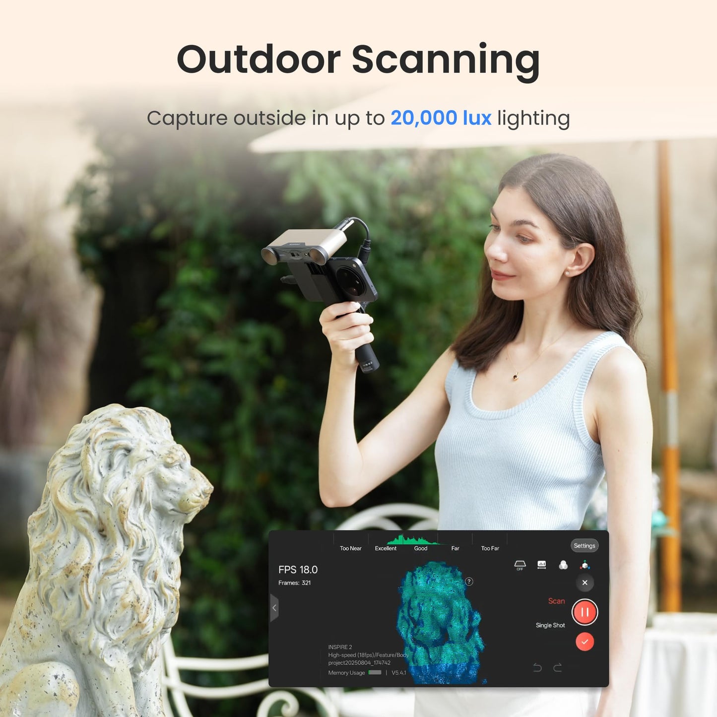 Revopoint INSPIRE 2 3D Scanner for 3D Printing Handheld, Up to 0.03mm Precision, Multi-Line Laser/Structured Light, Wireless/Outdoor Scanning, Full-Color Scan, for iOS/Android/Win/macOS, Standard