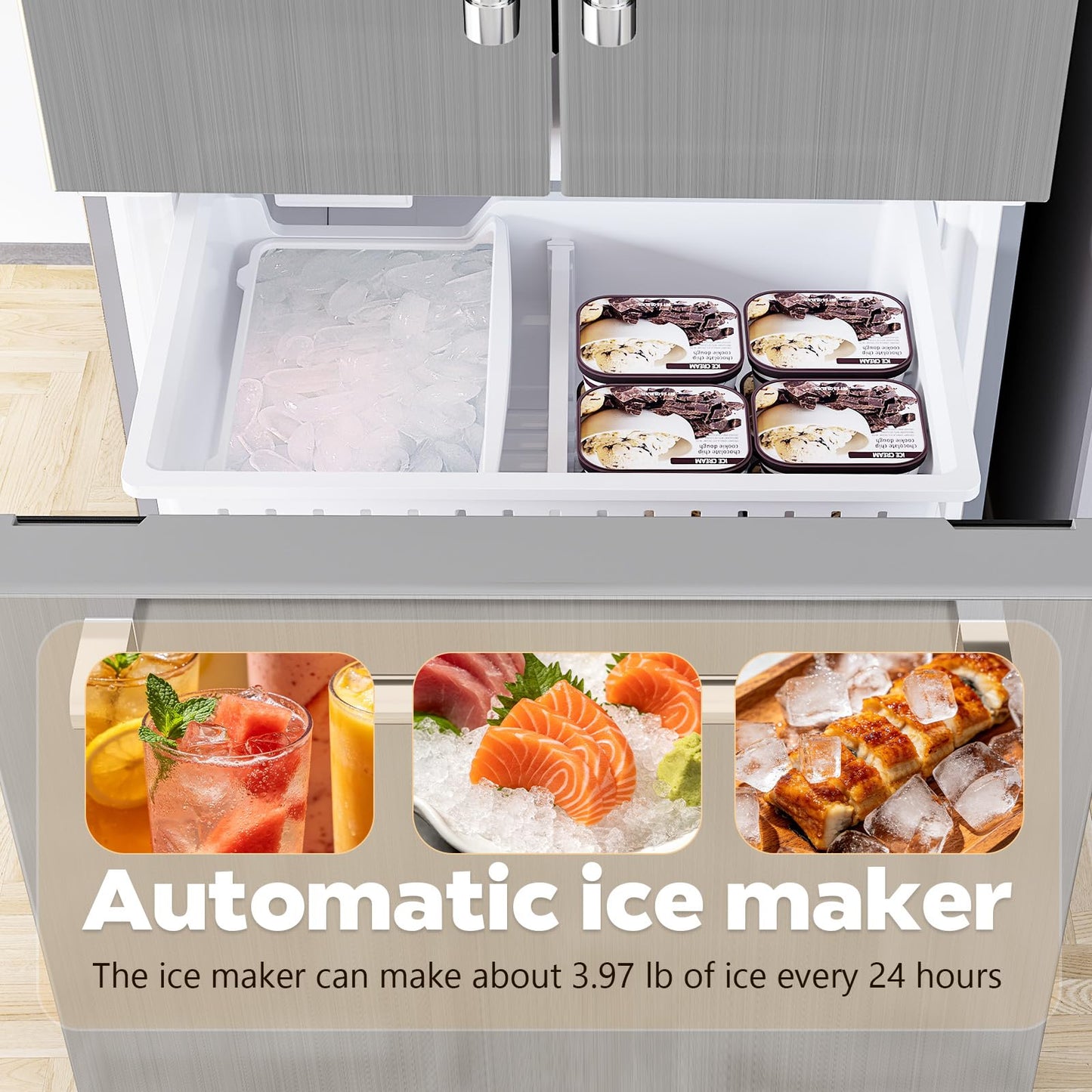 Electactic 17.5 Cu.Ft Compact Refrigerator with Ice maker, Powerful Cooling, Quiet Operation, LED Light, Door Alarm, Suitable for Home, Dorm and Office,Stainless Steel