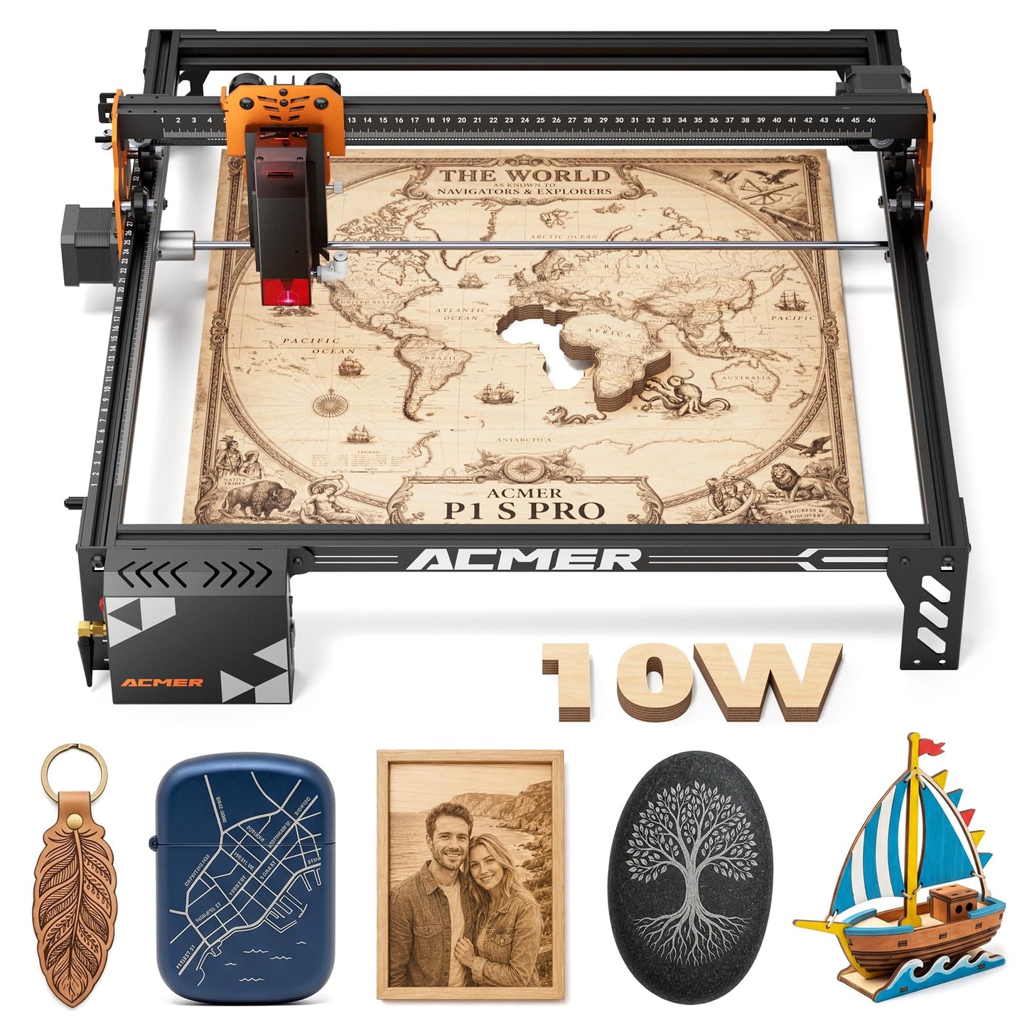 ACMER P1 S Pro 10W (10000mW) Laser Cutter ＆ Engraver Machine,with 380×370mm Large Working Area, WiFi Control, Engraves and Cuts Wood, Acrylic, Leather, Glass, Metal for DIY, Crafts & Small Business