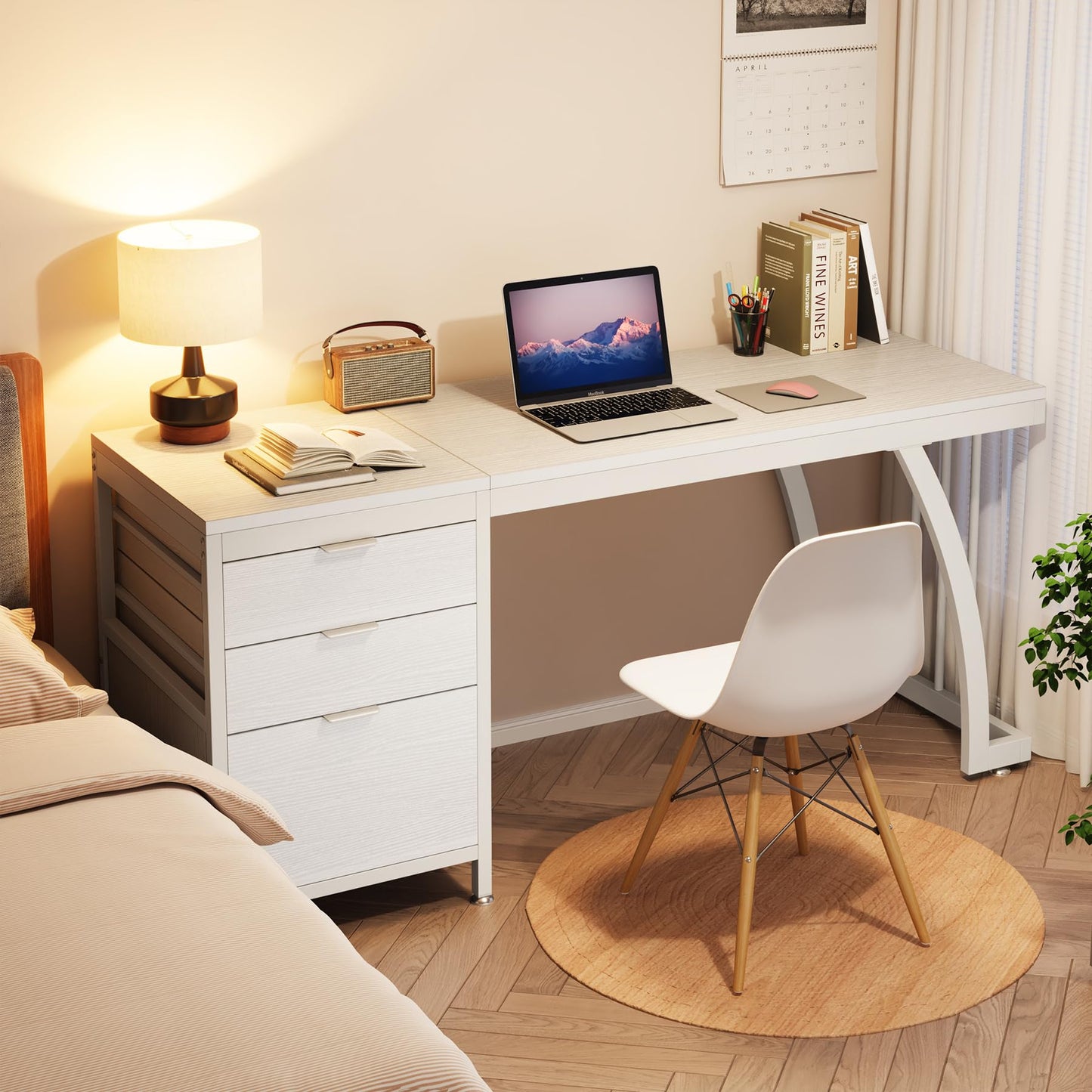 Tribesigns Computer Desk with 3 Drawers, 59-Inch PC Desk with Reversible Drawers, Industrial Study Writing Table Workstation with File Storage for Home Office, White