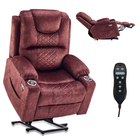 Electric Power Lift Recliner Chair big and tall for Elderly, Oversized 350lbs Recliner sofa with Massage and Heat, FootRest, Cupholders, Side Pockets, USB & Type-C Ports, Velvet Fabric, living room