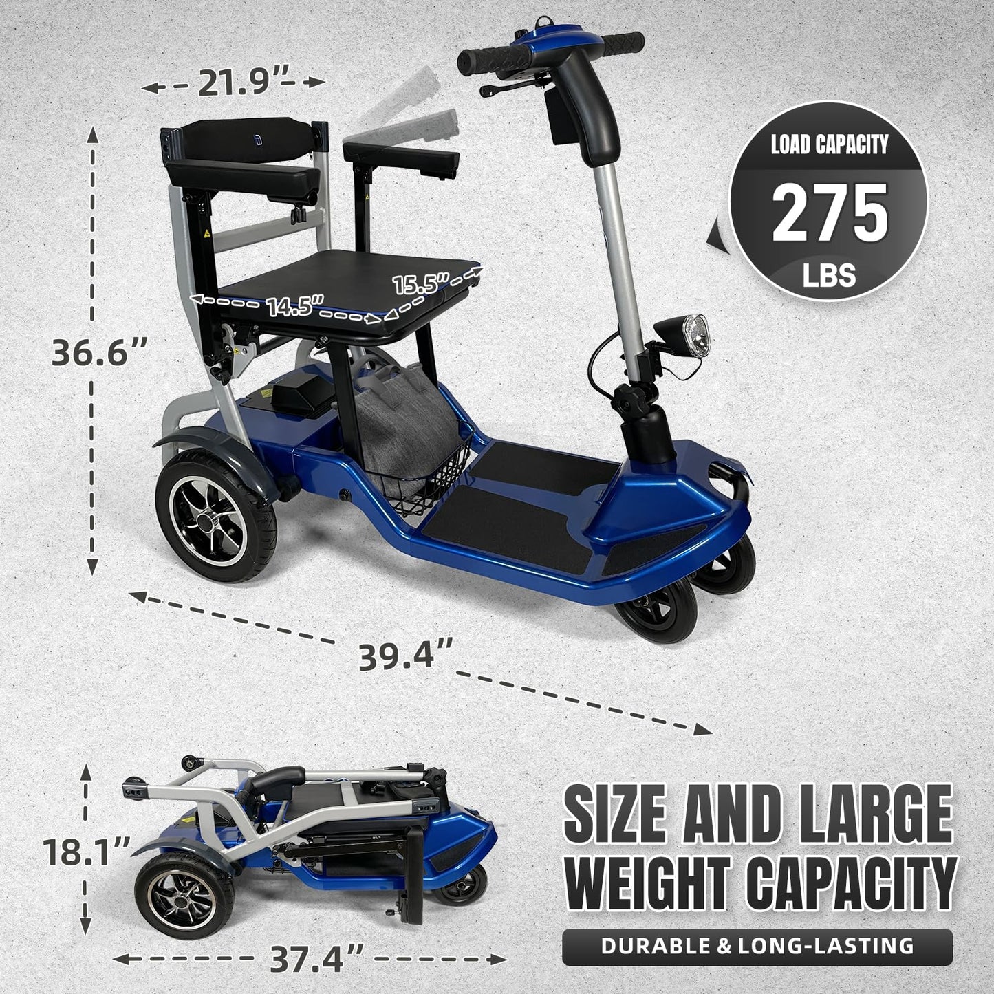 ZiiLIF R3b-Mobility Scooters for Seniors Adults Ultra Lightweight Electric Powered Folding 4 Wheel Mobility Scooter, Compact & Convenient for Travel Airline Approved, Blue Self Fulfillment
