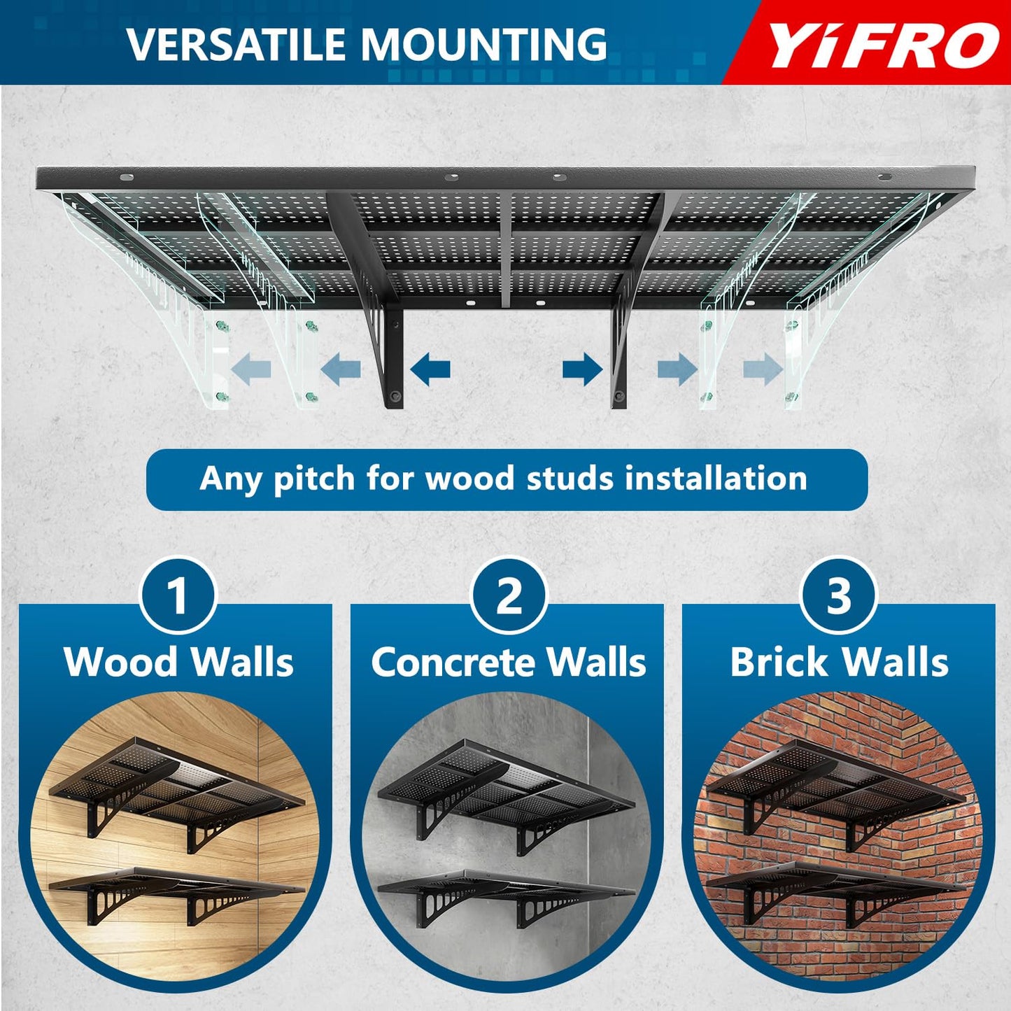 YIFRO 4-Pack 2x3ft Heavy Duty Garage Wall Shelving, 1000 lbs Load Capacity, Garage Shelving Wall Mounted, Garage Storage Rack with Hooks, Black