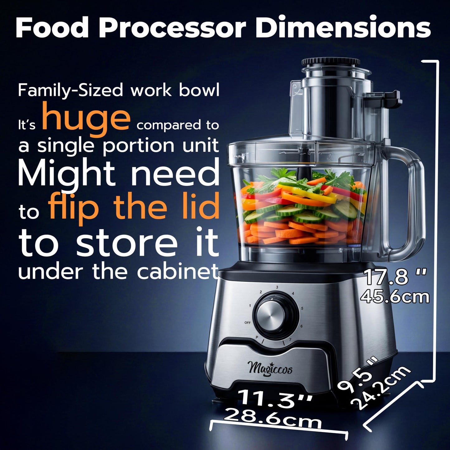Magiccos 14-Cup Food Processor, 1000W Motor, Storage Drawer, Inox Color
