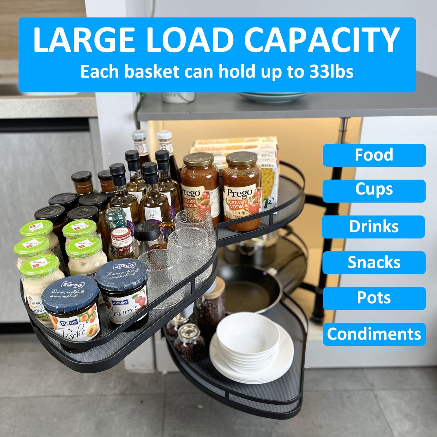 HANKEY Swing Right Blind Corner Cabinet Pull Out Organizer 2-Tier Slide Out Kitchen Organizers and Storage with Soft Close, Kitchen Cabinet Lazy Susan Organizer for Cabinet 36inch, Right Open