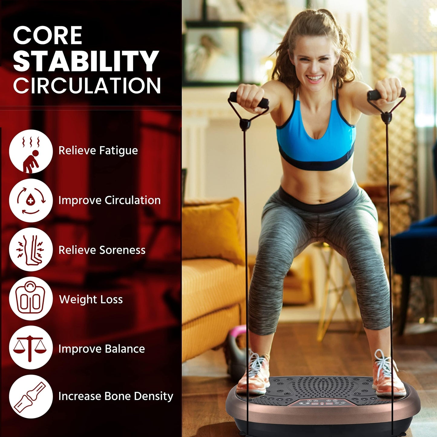 EILISON FitMaxx 3D XL Vibration Plate Exercise Machine - Whole Body Workout Vibration Platform w/Loop Bands - Lymphatic Drainage Machine for Weight Loss, Shaping, Recovery (Fitpro Brown)