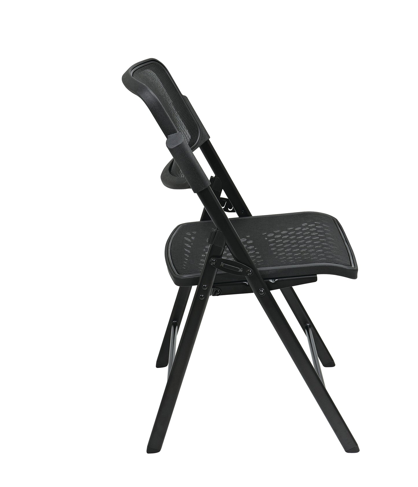 Office Star Deluxe Breathable ProGrid Seat and Back Folding Chair 2-Pack, Black Finish Frame