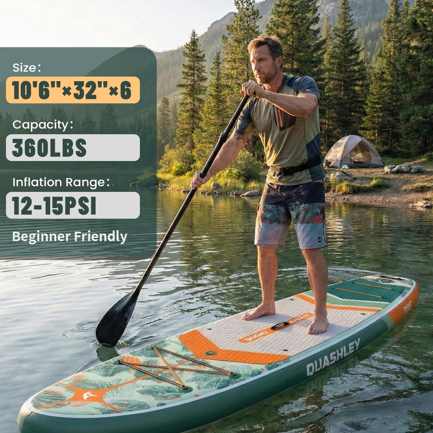Quashley Inflatable Stand Up Paddle Board with Premium SUP Accessories,Stable Wide Design with Non-Slip EVA Deck for All Skill Levels,Ultra Stable All Around Paddleboard Plant