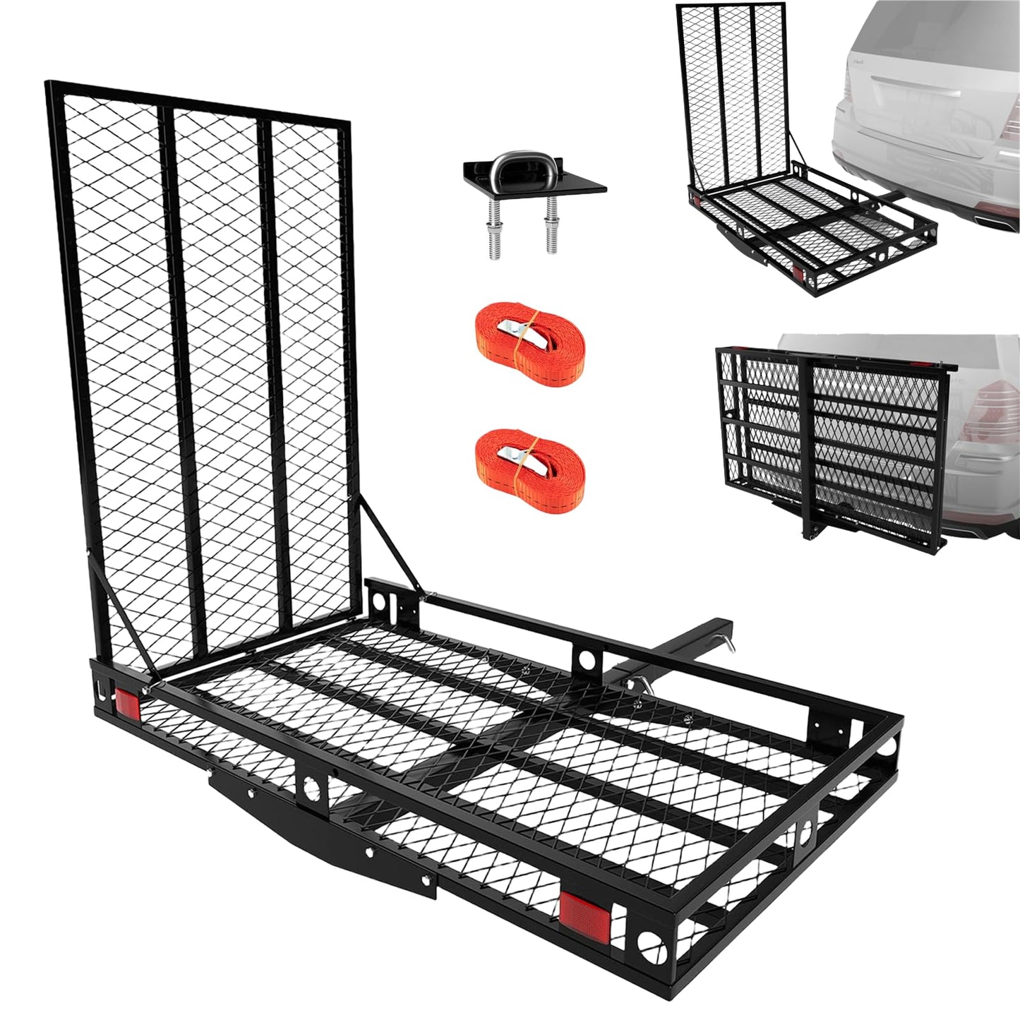 ERGOMASTER Hitch Cargo Carrier with Ramp, 49 '' x 28'' Folding Hitch Mount Mobility Scooter Wheelchair Carrier (Fully Foldable)