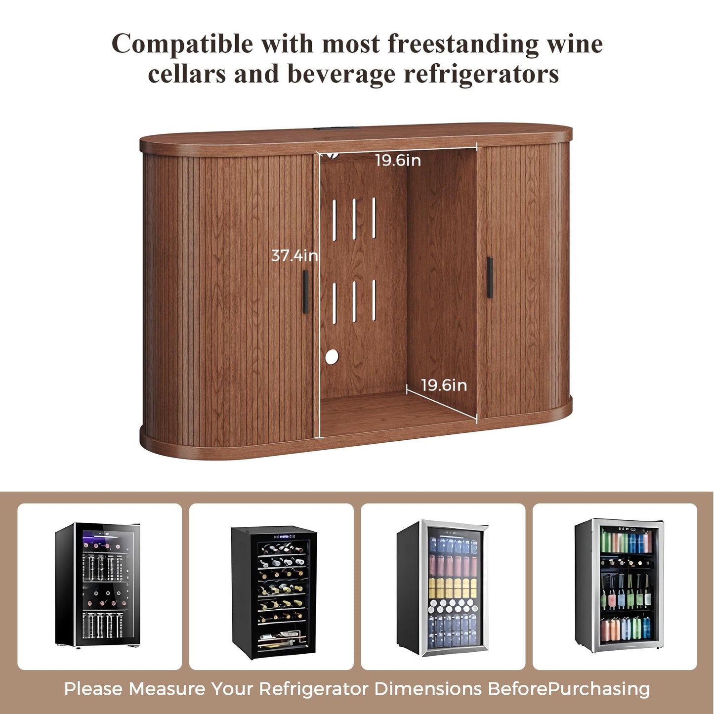 Jocoevol 53" Fluted Coffee Bar Cabinet with Sliding Doors, Wine Bar Cabinet with Charging Station & Holder, Modern Liquor Whiskey Buffet Sideboard for Dining Room, Living Room, Kitchen（Walnut）