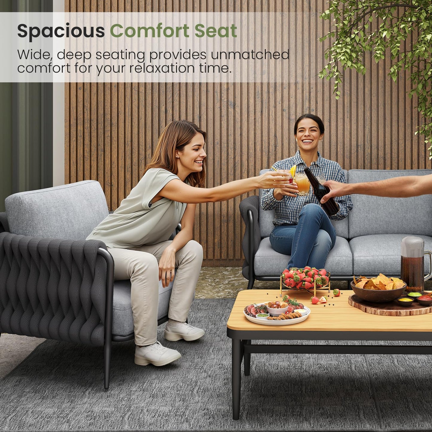 Jocoevol Outdoor Patio Furniture Set, Outdoor 5-Seat Sofa with Coffee Table, Waterproof Thick Cushion Patio Conversation Set, All Weather Outdoor Couch Set for Deck, Lawn, Balcony, Porch