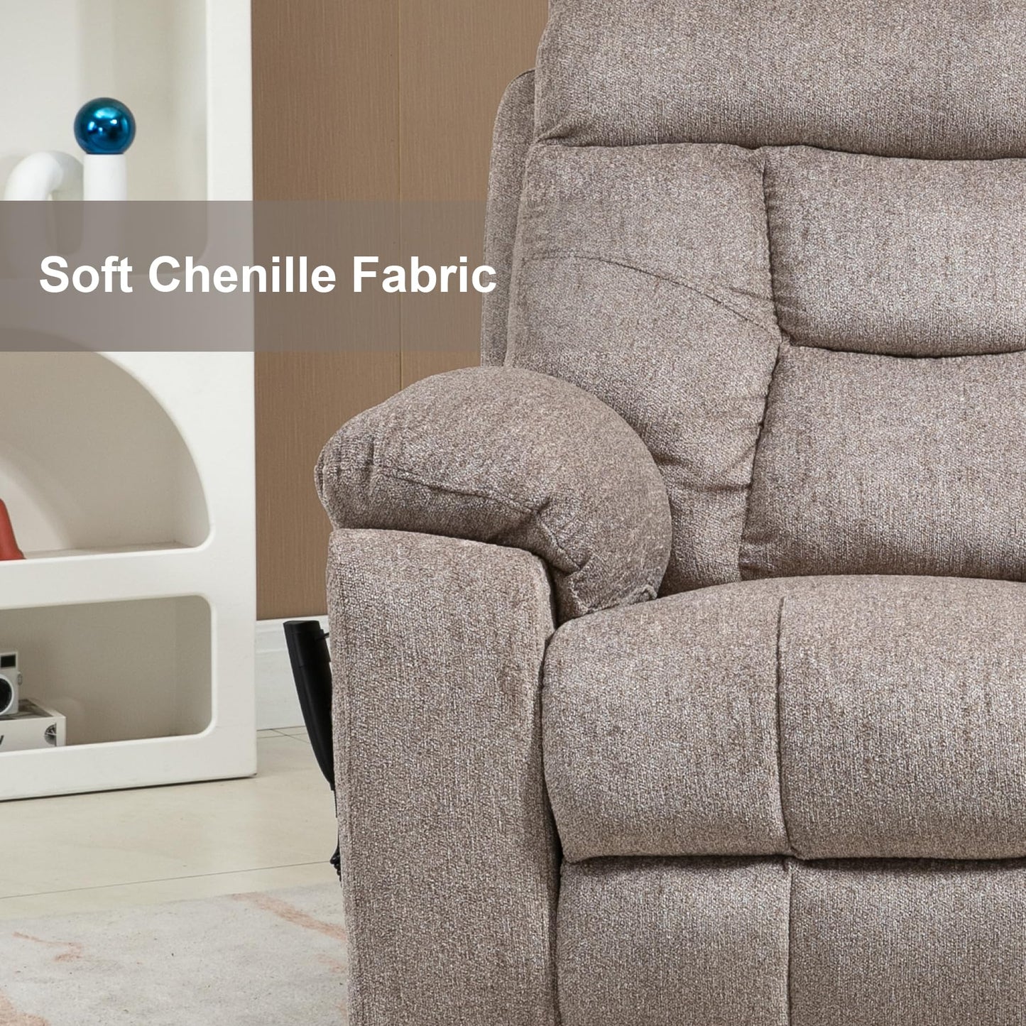 RHHVVR Oversized Lift Recliner Chair for Elderly, 26" Extra Wide Seat Power Lift Recliners with Heat and Massage, Dual Motor Electric Lay Flat Living Room Sofa with Lumbar Pillow, Light Brown