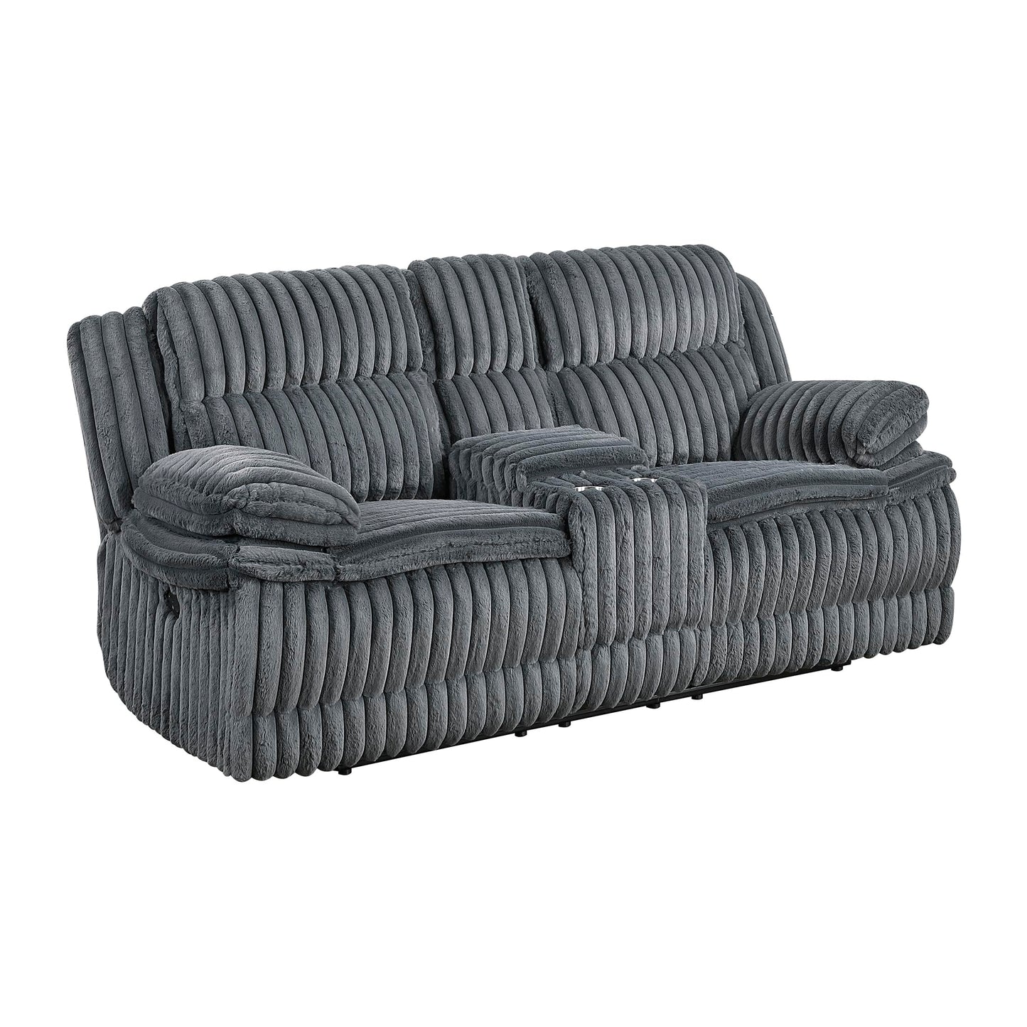 Lexicon Manual Double Reclining Loveseat with Center Console, Corduroy Manual Wall Hugger Recliner Couch, Pillow Top Arms, Cup Holders, Hidden Storage, Cozy Loveseat for Living Room, Dark Gray