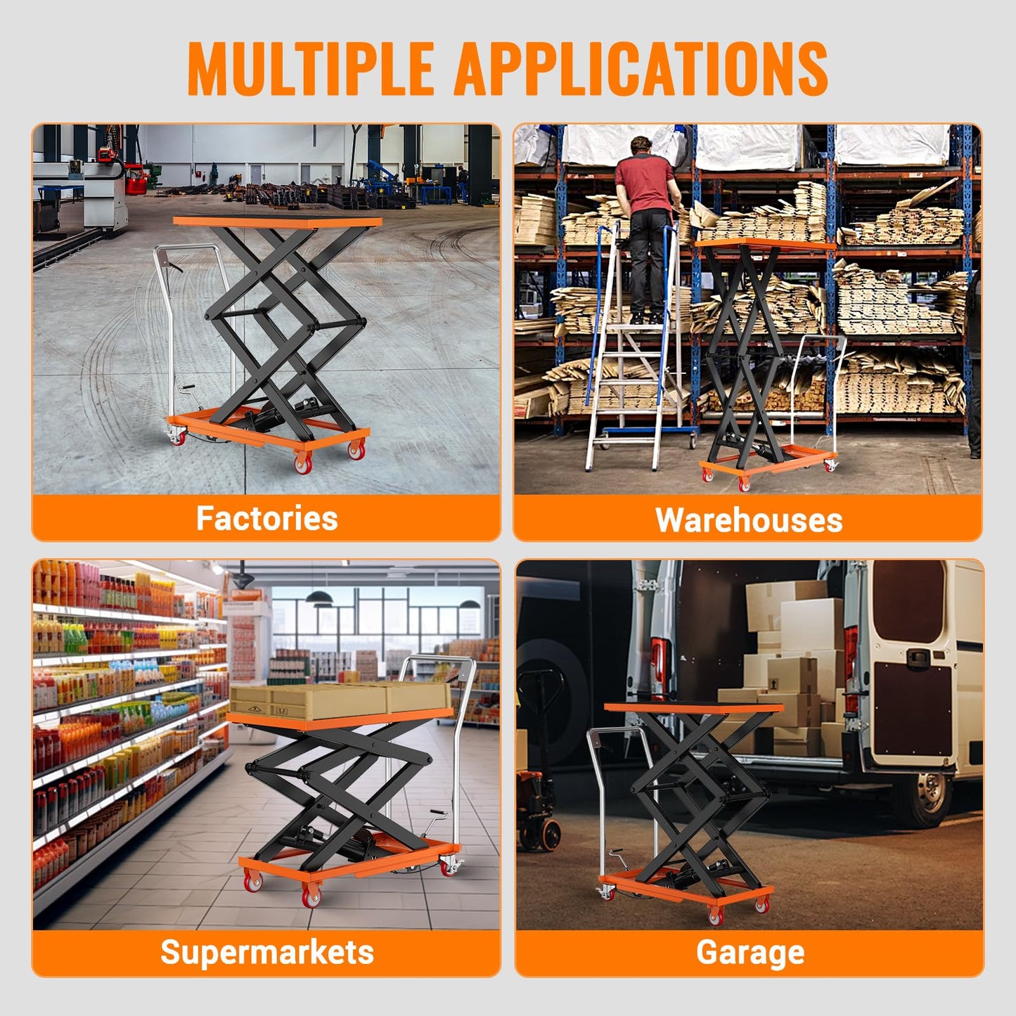 Double Scissor Lift Table, 330lbs Capacity 59" Lifting Height, Hydraulic Lift Table Cart with Locking Wheels and Non-Slip Pad, Hydraulic Scissor Cart for Material Handling and Transportation