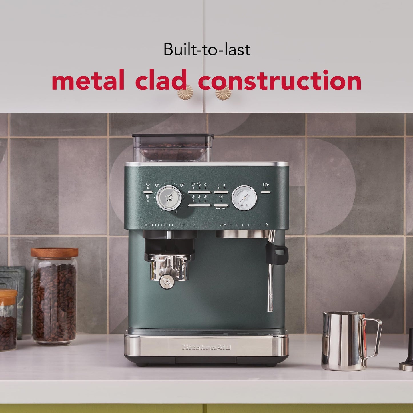KitchenAid Semi Automatic Espresso Machine with Burr Grinder, 2.5L, KES6551JP, Juniper