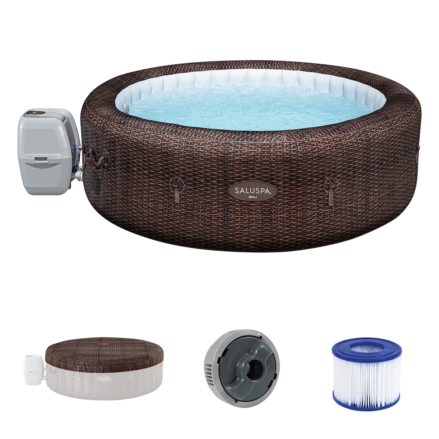 Bestway SaluSpa Bali 5 to 7 Person Inflatable Hot Tub, Round Energy-Efficient Portable Outdoor Spa with 180 AirJets, 85" x 28"