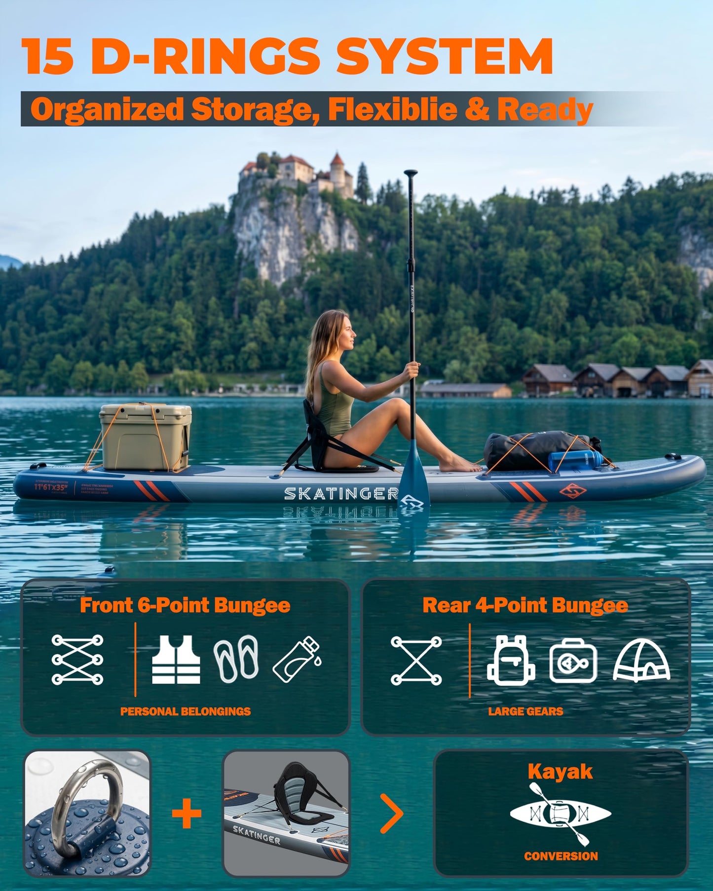Skatinger 11'6×35" Super Wide Inflatable Paddle Board, Premium Woven Drop-Stitch Tech, 450lb/3 People/Family Paddle Board, Shoulder Strap, 100L Backpack, Ultra-Light, All-Round Sup Board