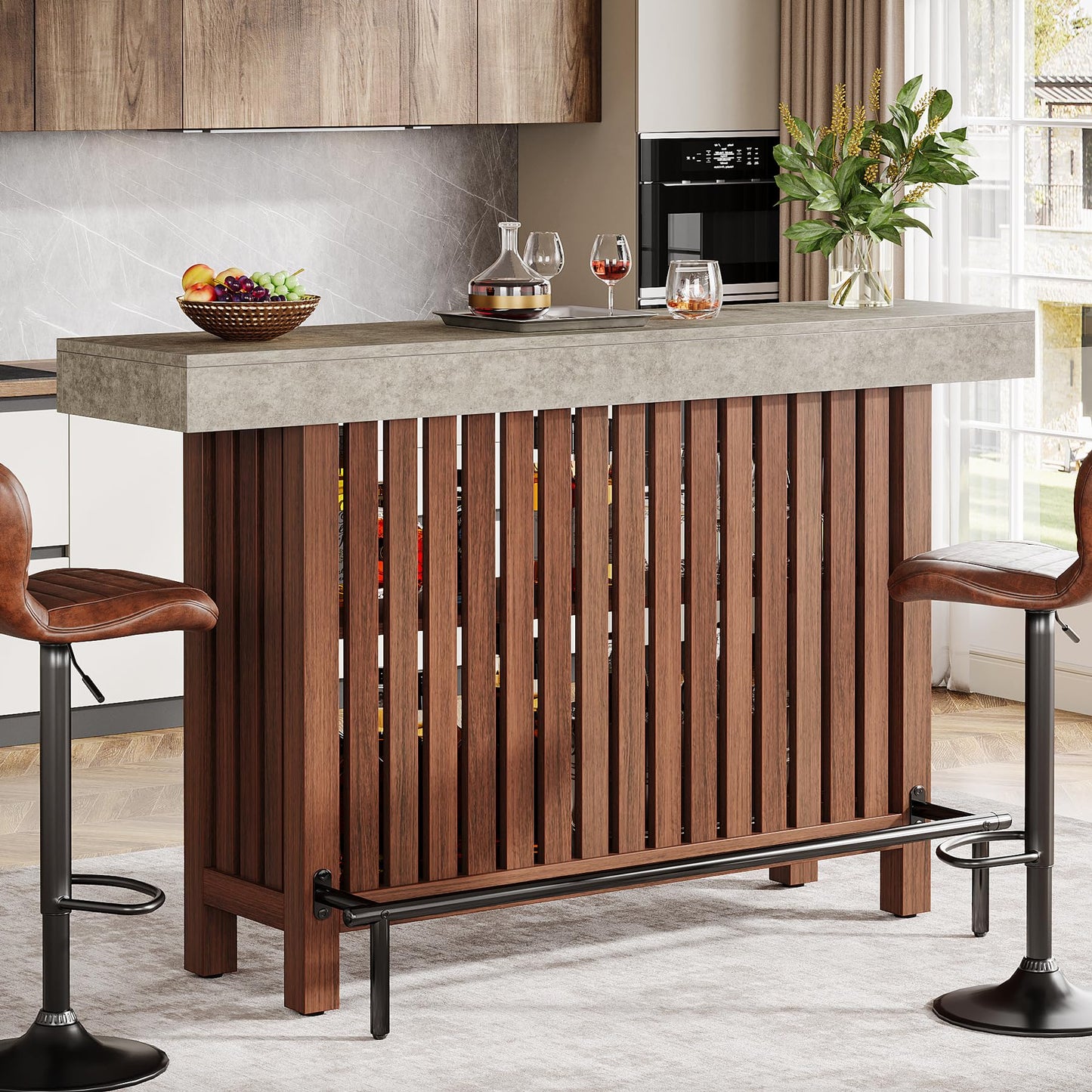 Tribesigns 63-Inch Large Home Bar Unit, 2-Tier Mini Bar Table, Height Pub Table with Footrest, Modern Coffee Bar Cabinet for Home Kitchen, Bistro, Dining Room, Living Room