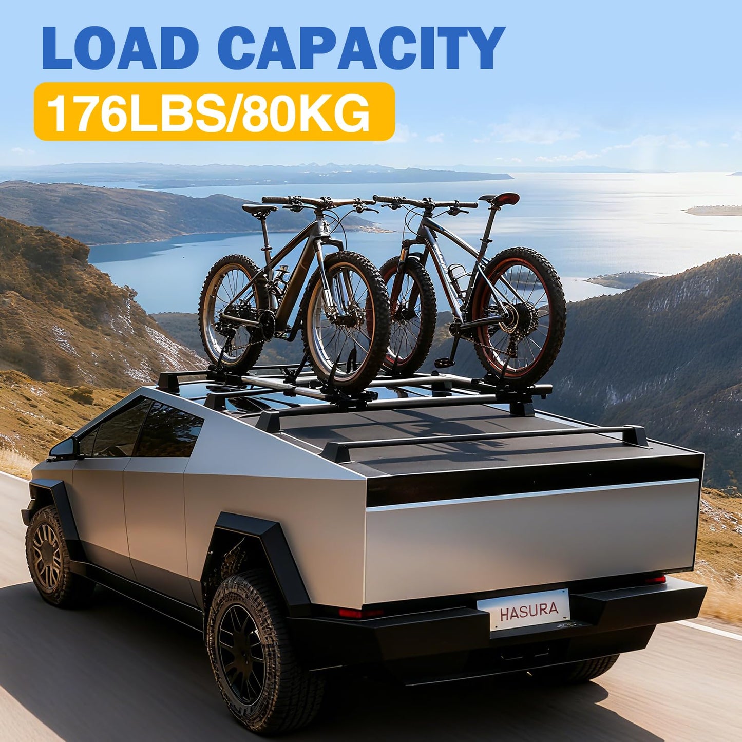 WheelX 4Packs Crossbars Roof Rack Compatible with Tesla Cybertruck, 176LB Load Capacity, Lockable Luggage Heavy-Duty Cargo Rails Carrier Accessories Fits Bikes Kayaks Ski Tent Roof Box