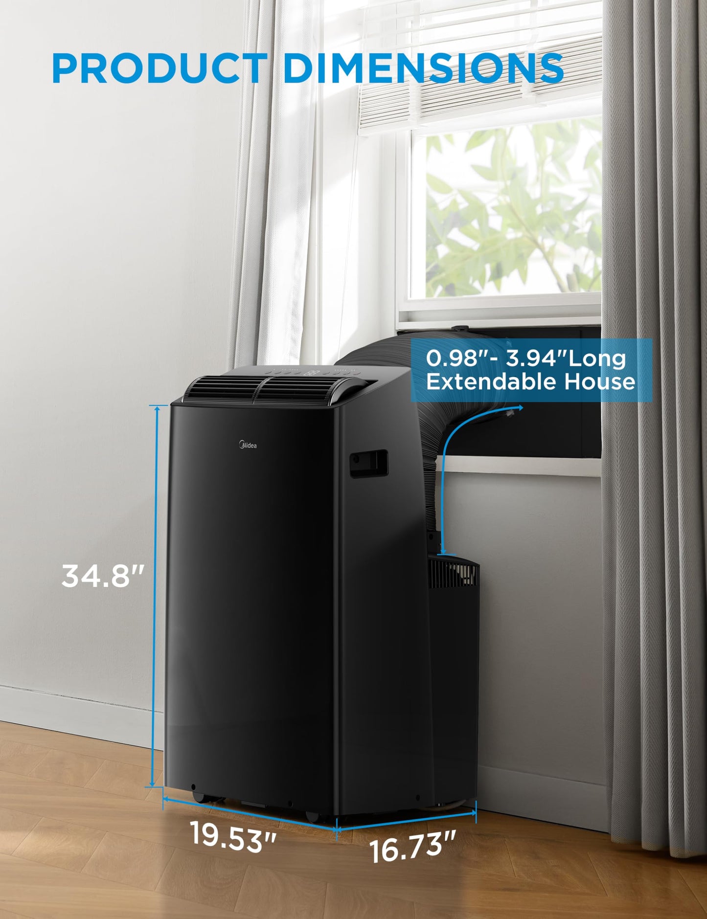 Midea Duo 14,000 BTU (12,000 BTU SACC) High Efficiency Inverter Ultra Quiet Portable Air Conditioner, with Heat up to 550 Sq. Ft., Works with Alexa/Google Assistant, with Remote Control & Window Kit"