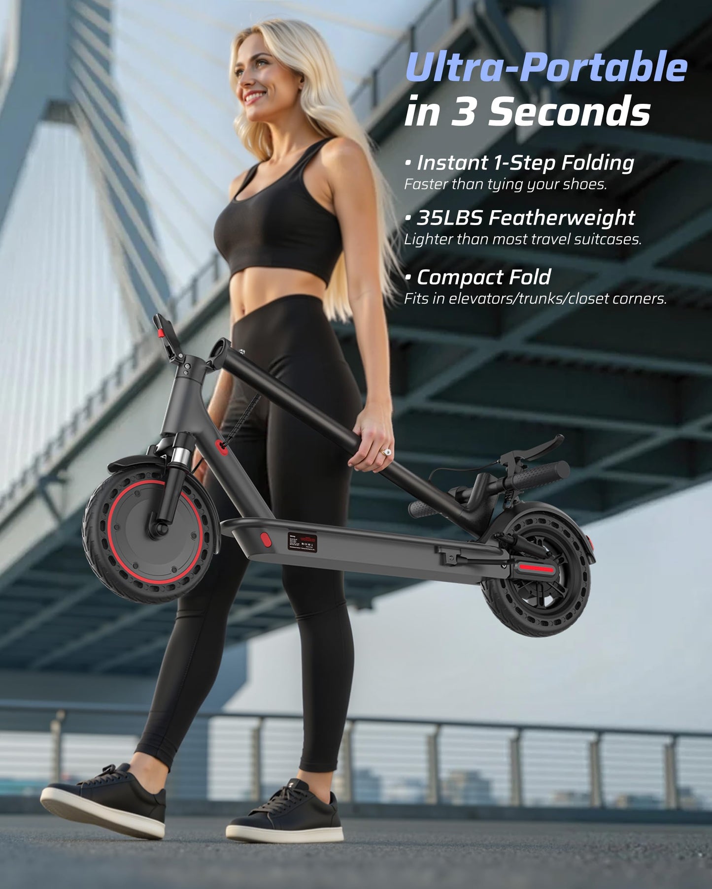 Qlaway 500W Motor Adult Electric Scooter - 22 Mph Maximum Speed & 22 Miles Range, 10" Solid Tires, Aluminum Alloy Folding Kick Scooter with Dual Suspension