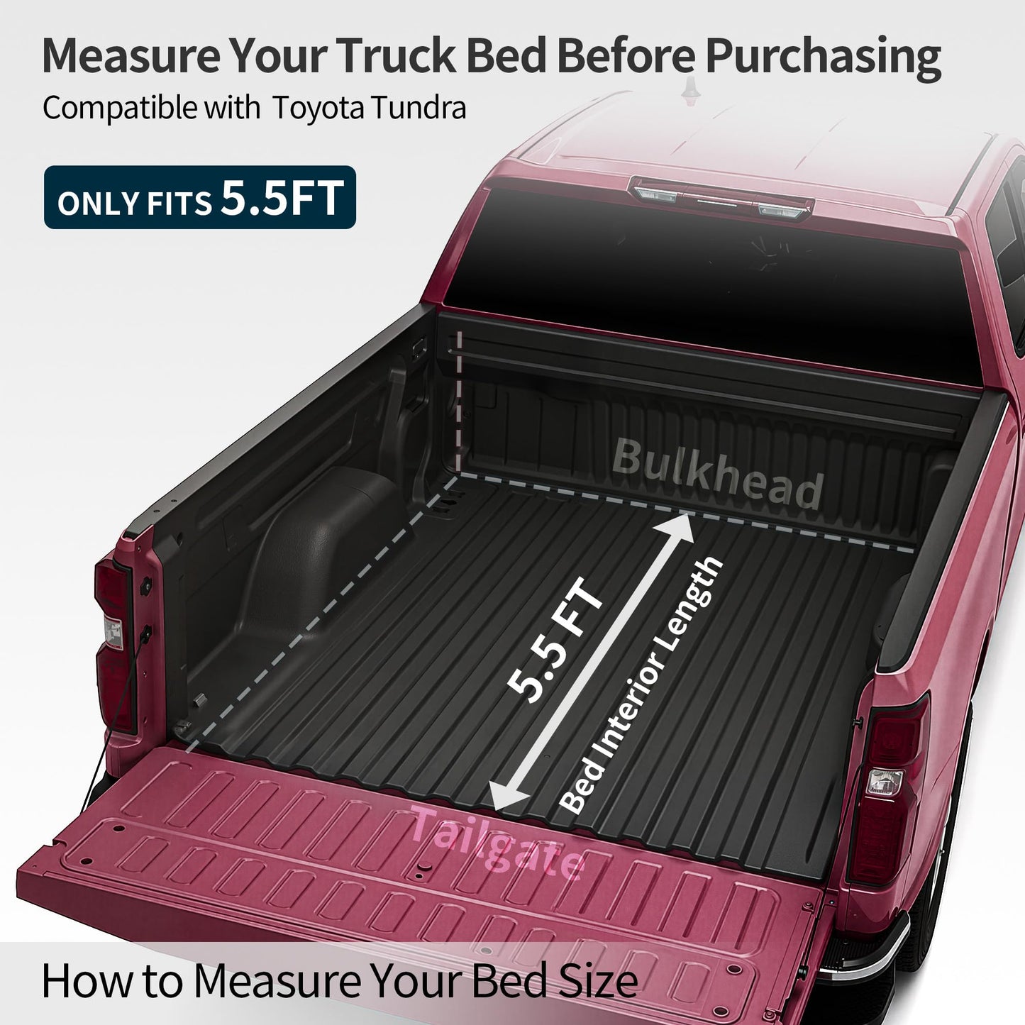 OEDRO Low-Profile Hard Tri-Fold Tonneau Cover Compatible with Toyota Tundra 2022 2023 2024 2025 2026 (Excl. Trail) 5.5ft Bed with Deck Rail System, One-Handed Quick Release, Drainage Design