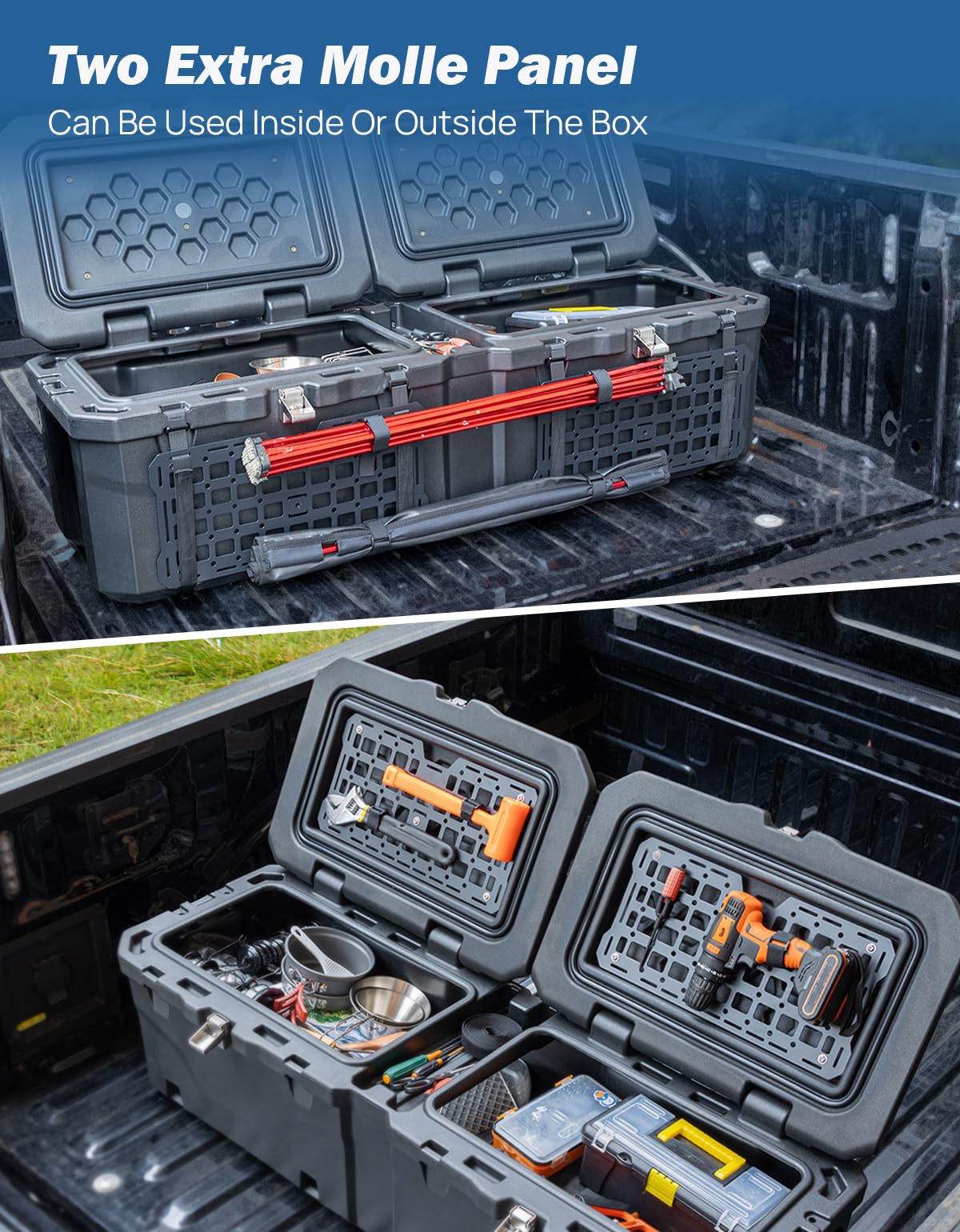 JOYTUTUS Lockable 160 Quart Truck Bed Tool Box, Waterproof Storage Box Truck Bed Cargo Case, Full & Mid Size Pickup Tool Box Toolbox Storage System