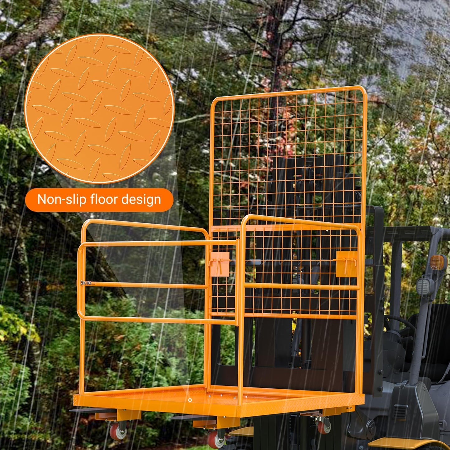 43"X45" Forklift Safety Cage,Heavy-Duty Forklift Work Platform,Man Basket for Forklifts,1800Lbs Capacity with Safety Harness,Wheels & Lock,2-Man Collapsible Lift Basket for Lifting Loader