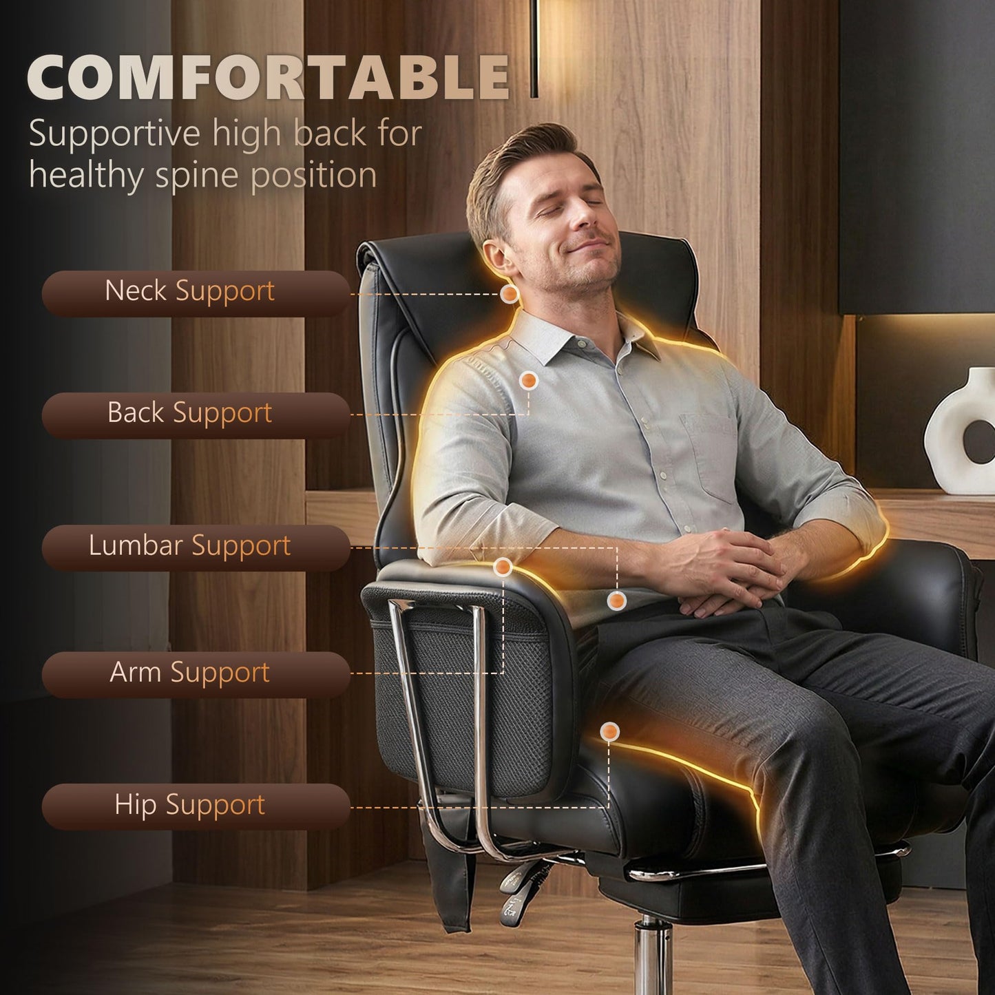 HOMCOM Massage Office Chair with 6-Point Vibration, 155° Recline & Retractable Footrest, PU Leather Executive Computer Desk Chair with Lumbar Support, Pocket Springs, Wheels for Home Office, Black