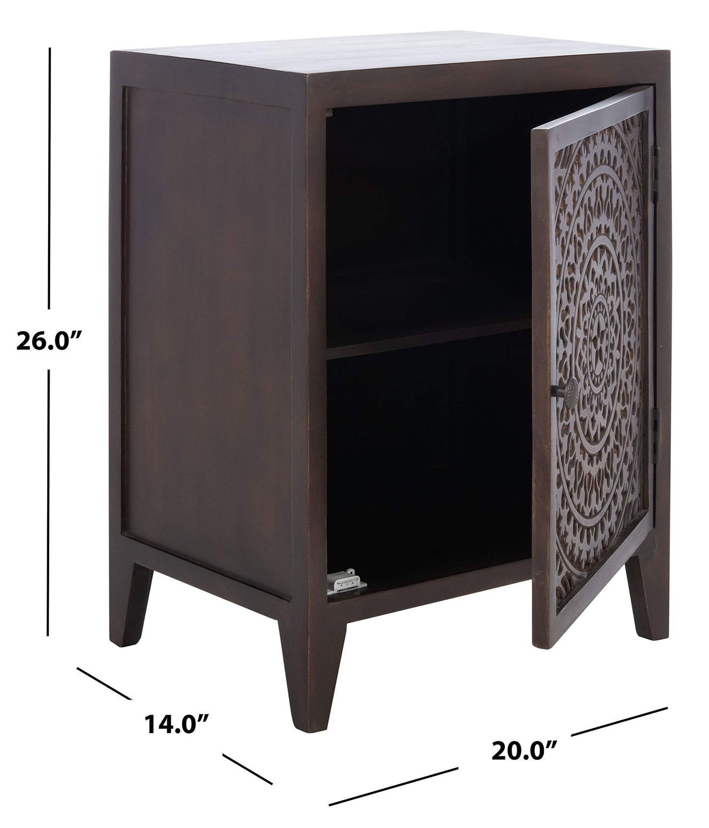 SAFAVIEH Furniture - Thea 1-Door Carved Nightstand - Brown - Mango Wood - Artisan Global Design - Ideal for Bedroom, 20"W x 14"D x 26"H - Fully Assembled (NST5300A)
