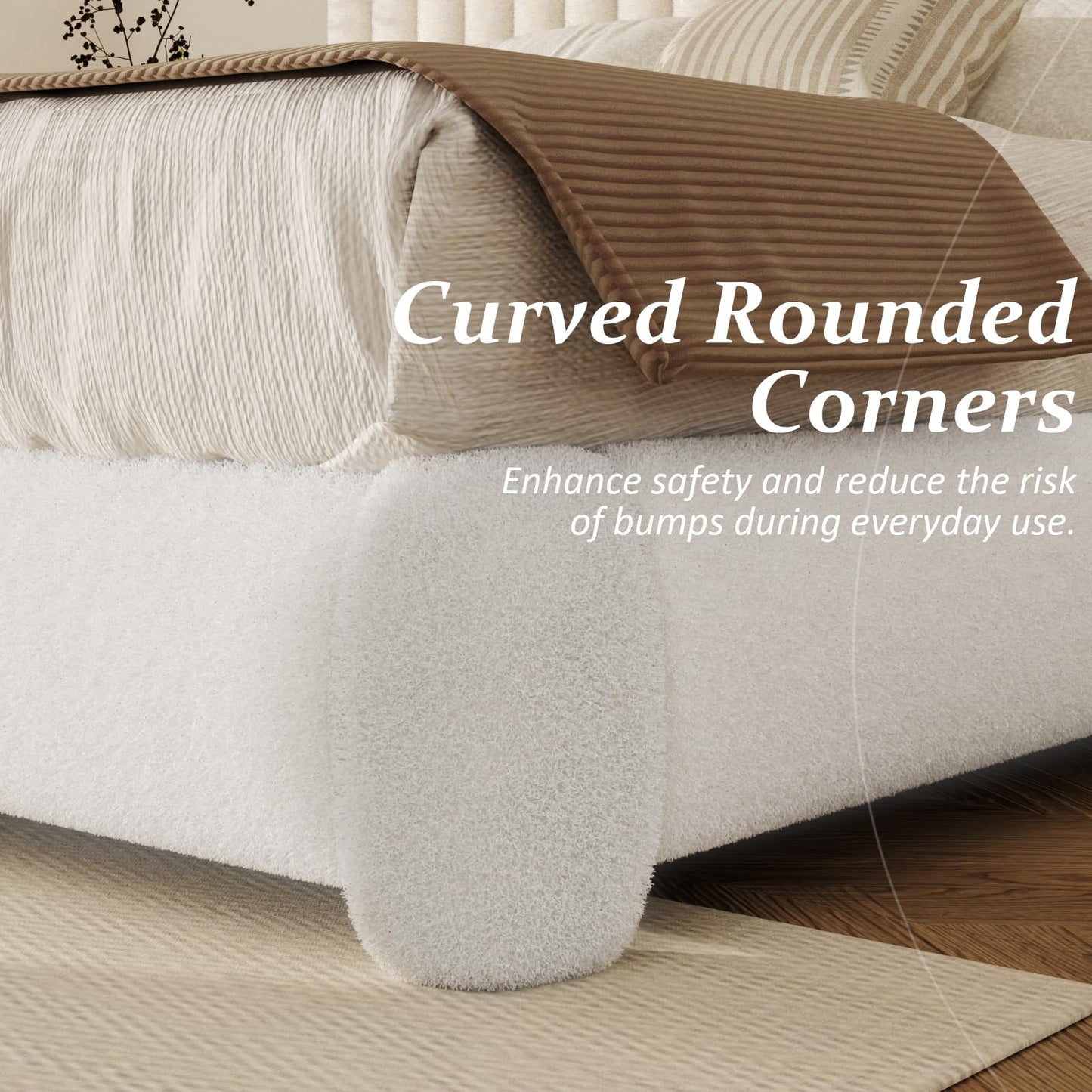 Konprosp King Size Cloud Bed Frame, Upholstered Boucle Platform Bed with Round Corner Adjustable Headboard, Modern Style, No Box Spring Needed, Never Squeak, Easy Assembly, White