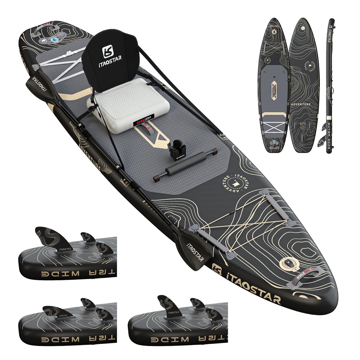 iTAOSTAR TAOSTAR Adventure 12'× 39" Inflatable Stand Up Paddle Board with Seat, Extra Wide SUP Board with 5 Fins Stable Design for Fishing, Youth, All Skill Levels, Lakes, Oceans