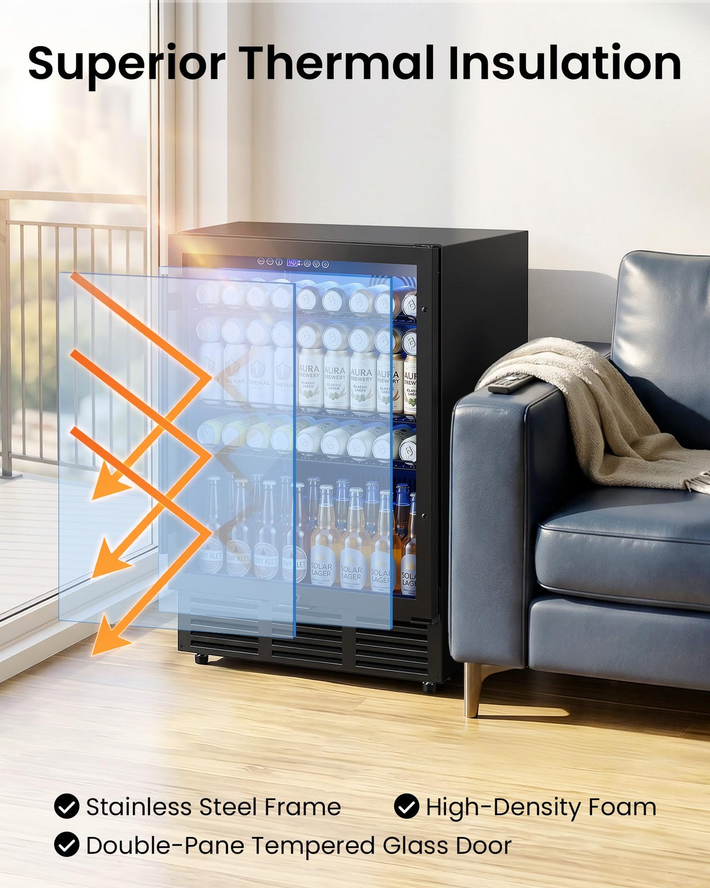 ICEVIVAL 24 Inch Beverage Refrigerator, 180 Cans Beverage Refrigerator with Glass Door, LED Light, Under Counter Refrigerator for Soda, Water, Wine, Drink Fridge for Home, Bar or Office