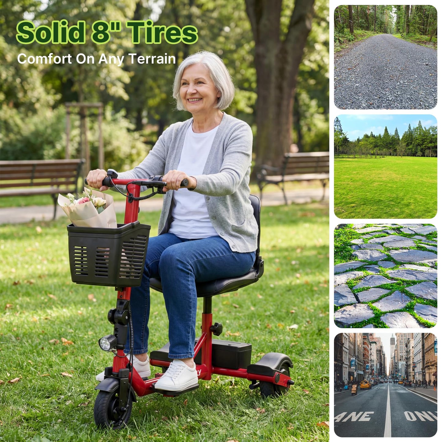 Hoverfly T3 Folding Powered Mobility Scooter for Seniors, Portable 3-Wheel E-Scooter with Seat, 13-Mile Range Safe LiFePO4 Battery, 264 lbs Load &Solid 8" Tires, Fits in Car Trunks for Daily Rides Red
