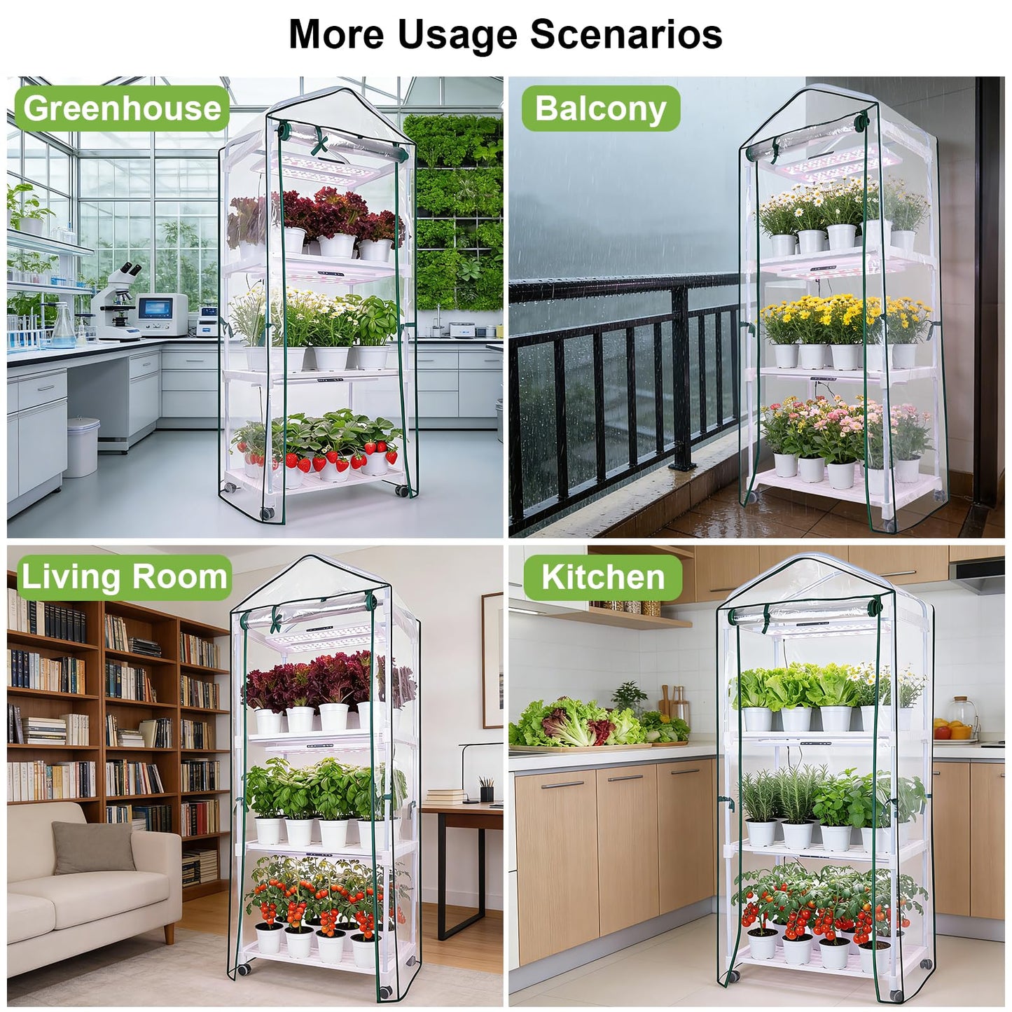 Mini Indoor Greenhouse with Grow Light, 3-Tier Portable Plant Greenhouse Cabinet with Wheels, 36W Full Spectrum LED, Waterproof PVC Tent Cover for Seed Starting, Herbs, Indoor Plants (Clear, 3 Tier)