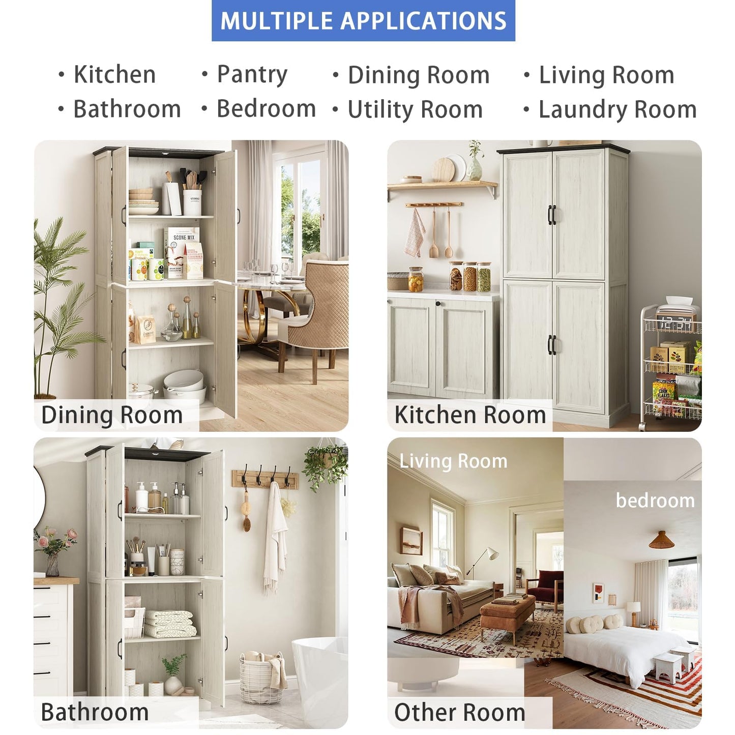 Tradare 71'' Tall Pantry Cabinet, Farmhouse Kitchen Pantry Storage Cabinet with Barn Door and Adjustable Shelves, Rustic White Wood Freestanding Cupboard for Kitchen, Dining Room