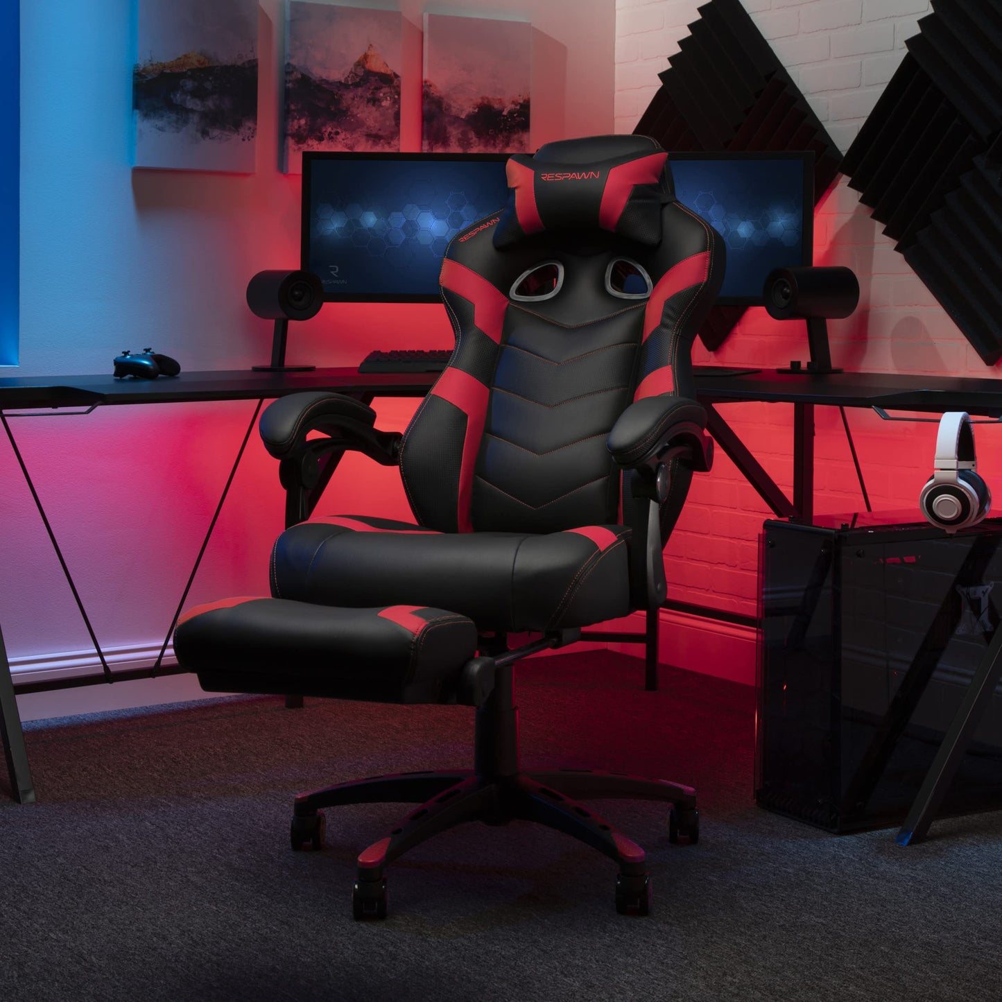 Respawn 110 Pro Ergonomic Gaming Chair with Footrest for Adults - Comfortable Office Gaming Recliner with Lumbar Support and Headrest, Racing Style Video Game Chairs for Computer Gamer - Red