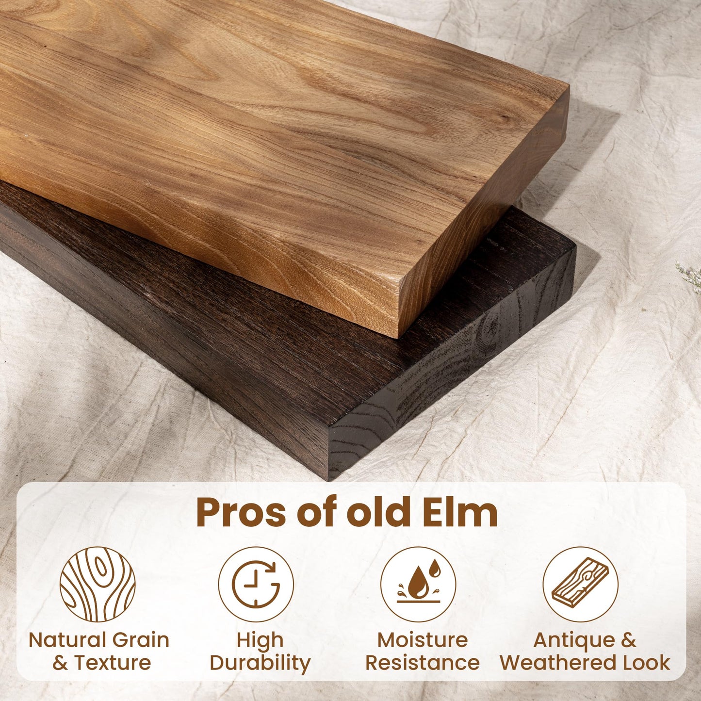72 Inch Floating Shelves for Wall 1 Pack Shelves for Bedroom, Bathroom, Kitchen, Wall Mounted Rustic Solid Elm Wood Floating Shelf with Invisible Bracket for Books, Decor, Storage, Walnut
