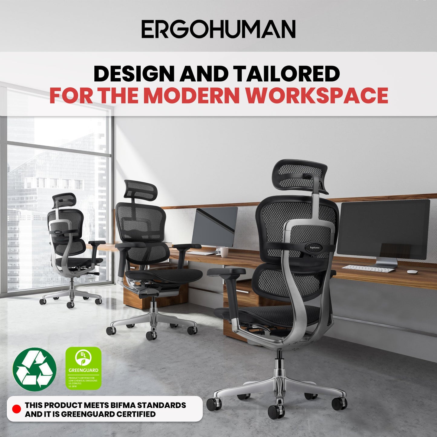 Ergohuman Eurotech ME7ERG GEN2 High Back Mesh Office Chair with Tilt Tension Control, Tilt Lock, Back Angle, Back Height, Synchro Tilt, Seat Height, Seat Depth, and Arm Height Adjustments, Black
