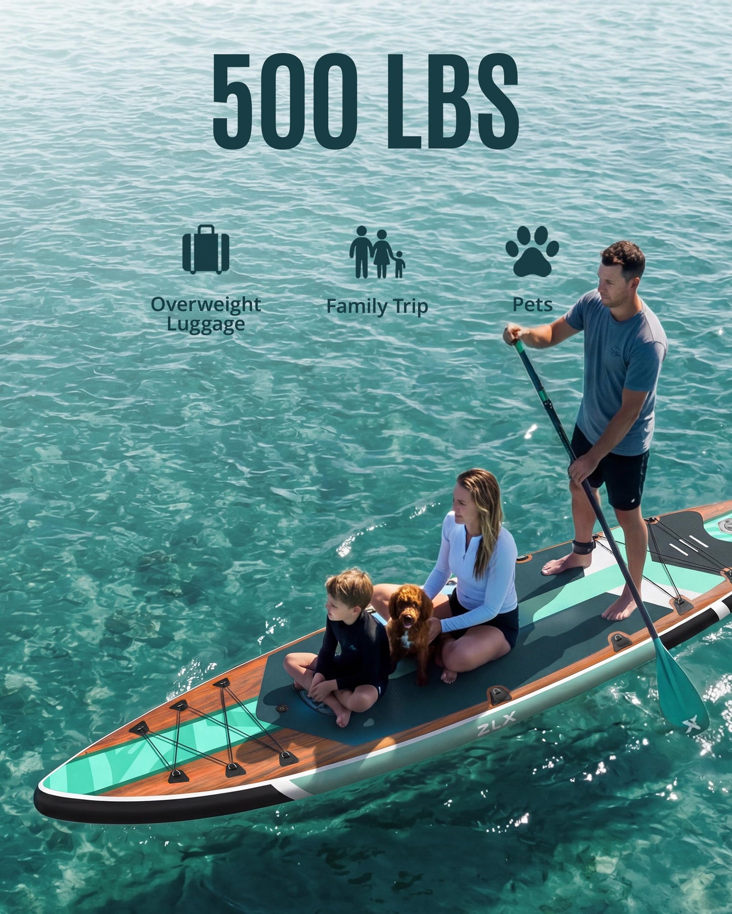 ZLX 11'6" Extra Wide Inflatable Paddle Board, Touring Stand Up Paddleboard, Fast-Tracking SUP for Long-Distance, Stable Center Fin, Portable Backpack & Accessories for Adults, 500lb/3 People/Family