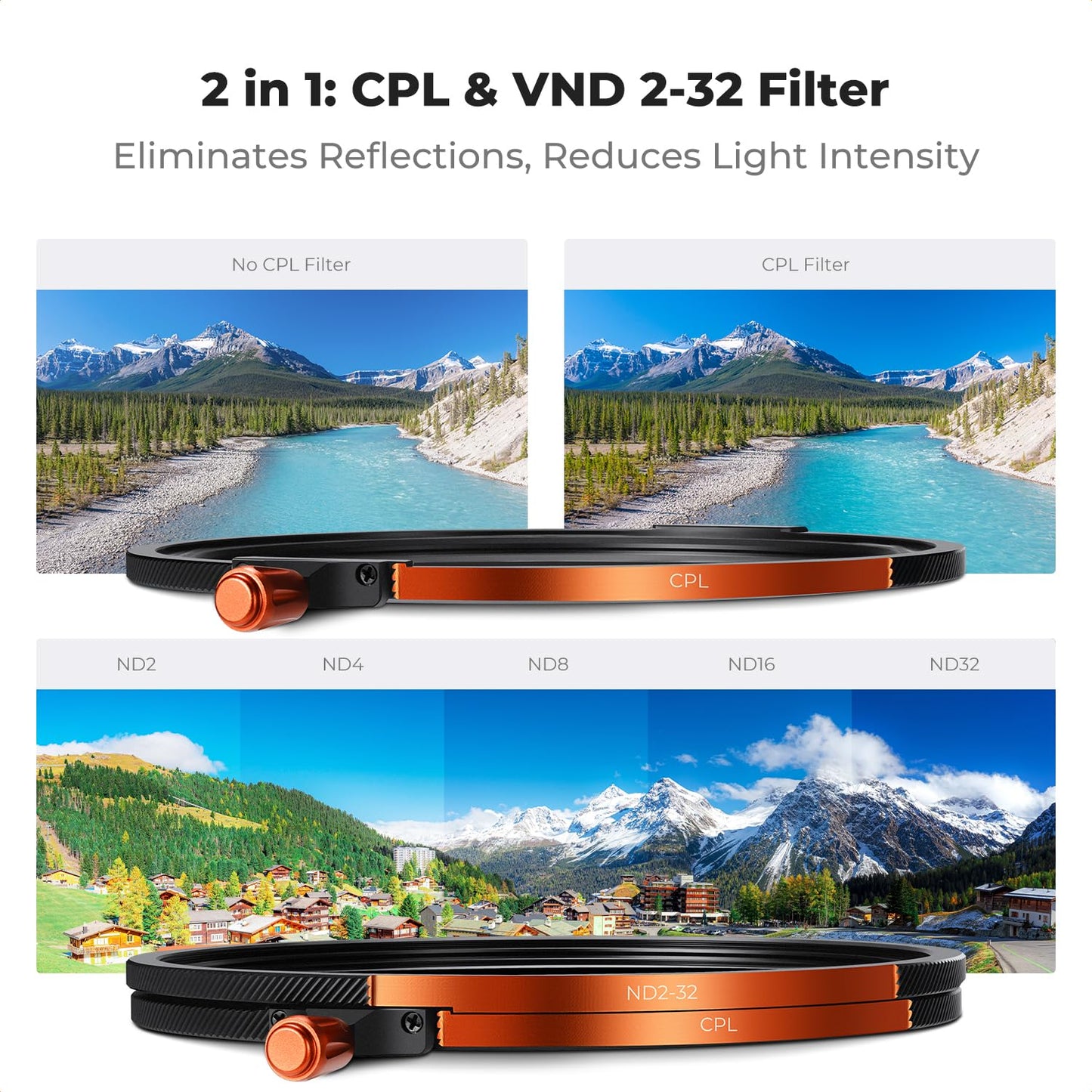 K&F CONCEPT 95mm Magnetic 1s Swap 5-Pack: CPL + VND2-32 + Black Diffusion 1/4 + Magnetic Basic Ring + Lens Cap Kit with Storage Case, 28 Multi-Layer Coating for Camera Lens (Nano-X Series)