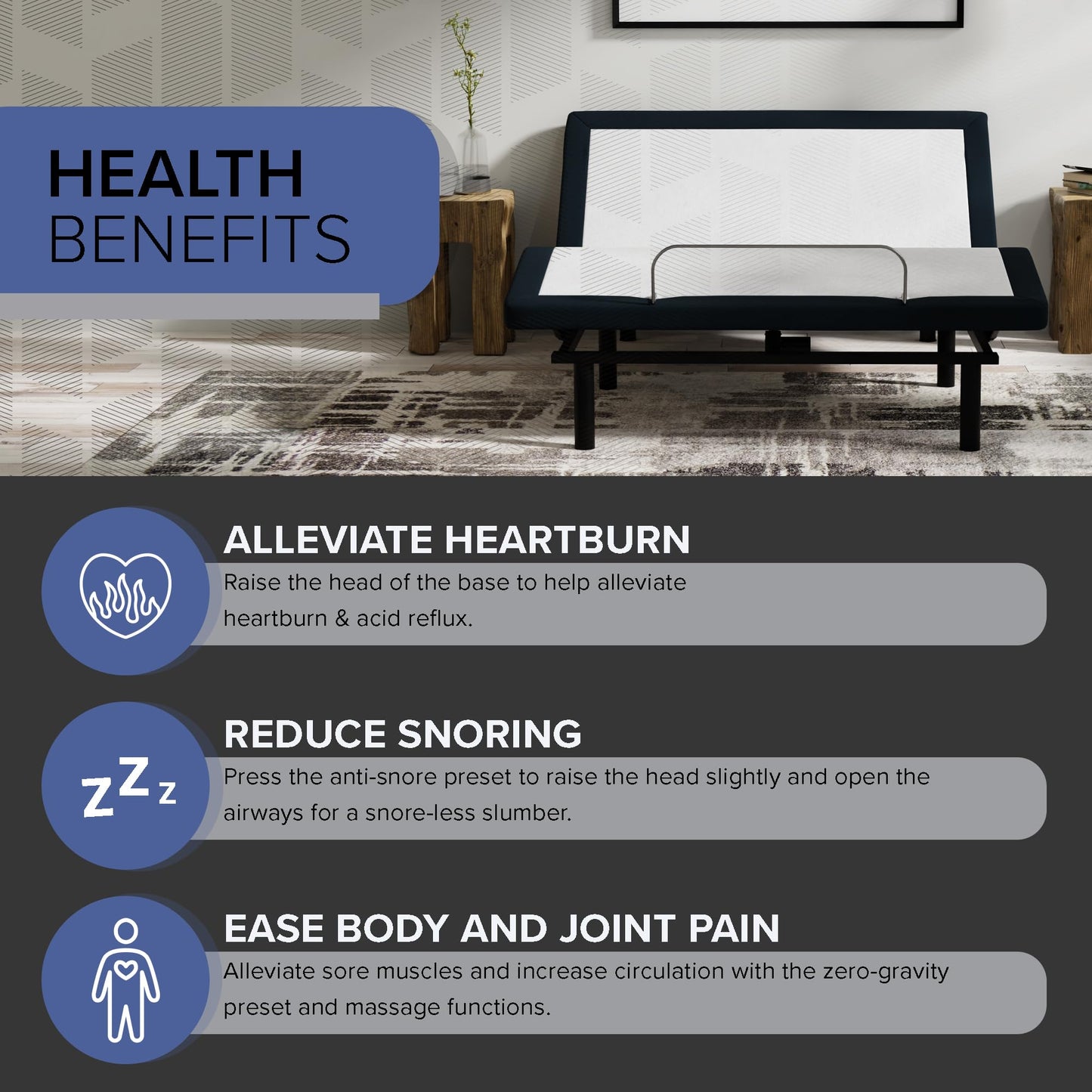 Blissful Nights e4 King Adjustable Bed Frame with Massage, Anti-Snore, Zero Gravity, USB Charging, Under Bed Lights, Wireless Remote Head and Foot Incline