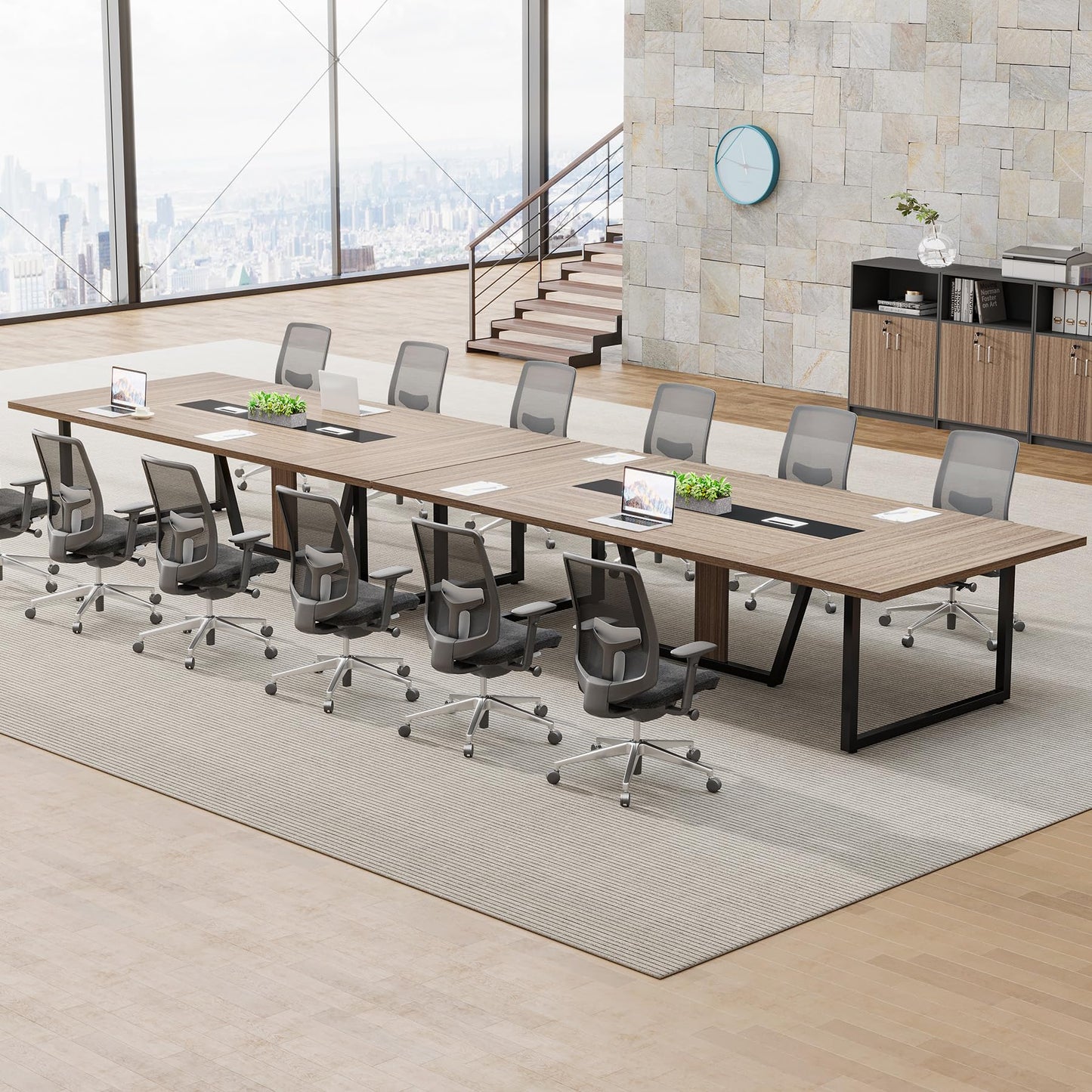 Tribesigns 8FT Conference Table, 94.49 L x 47.24 W x 29.53 H Inches Large Meeting Podcast Table for 10 People, Business Style Wooden Training Table with Strong Metal Frame for Office Conference