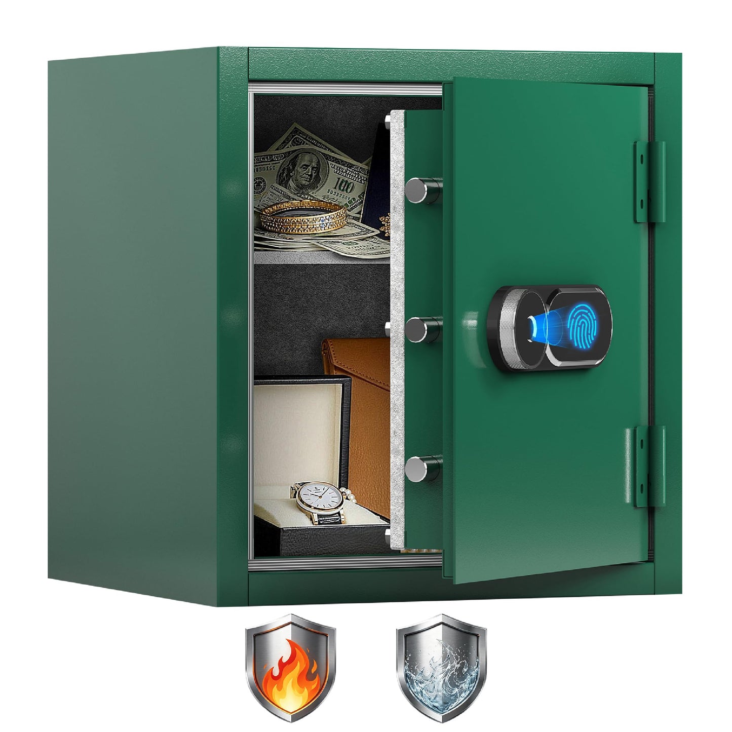 Fireproof Safe 3.7 Cuft Home Safe with Biometric Fingerprint Lock, Digital Security Safe Box with Removable Shelf, Fireproof Document Box for Money Jewelry Valuables, Cabinet Safes for Home Office