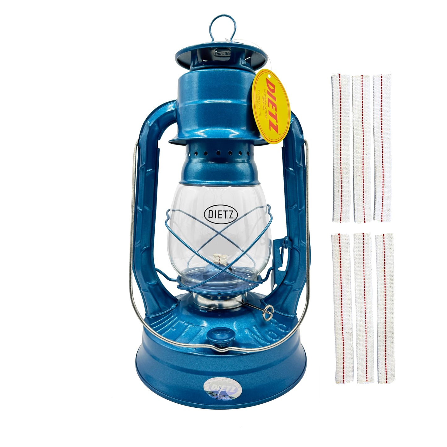 LIGHT OF MINE Dietz #08 Air Pilot Blue Oil Lantern, Multicolor, Metal, Model LOM-LAMP-8, with 7/8in Replacement Wick Strips
