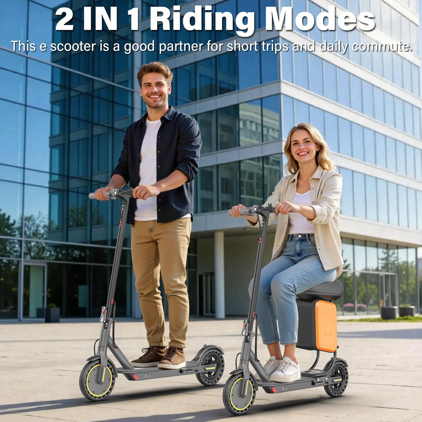 Qlaway Electric Scooter with Seat for Adults, 8.5'' Solid Tires, 19MPH,350W Powerful Motor,22 Miles Range,Foldable & Portable Commuter Escooter with Dual Braking and Lighting System,APP Control - Gray